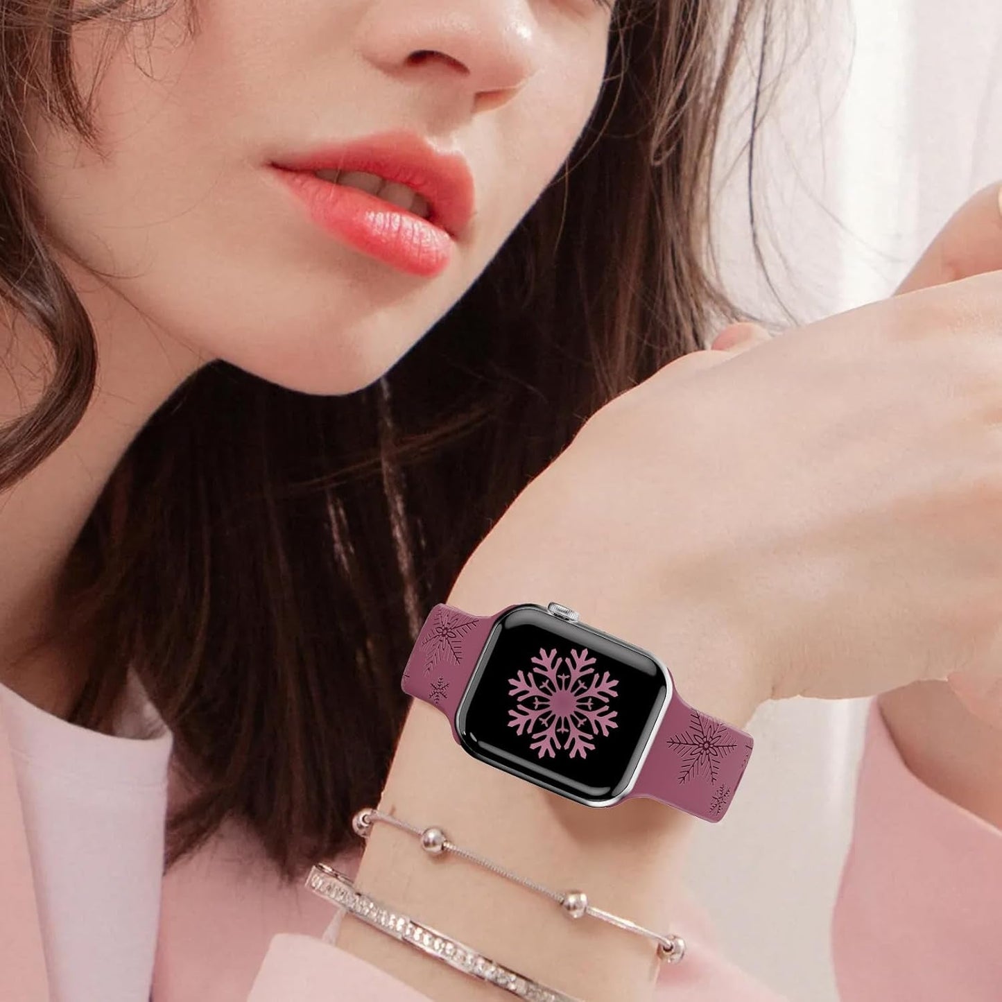 3 Pack Snowflake Engraved Bands Compatible with Apple Watch Bands Ultra 2/Ultra SE Series 9/8/7/6/5/4/3/2/1 38Mm 40Mm 41Mm 42Mm 44Mm 45Mm 49Mm Women Men