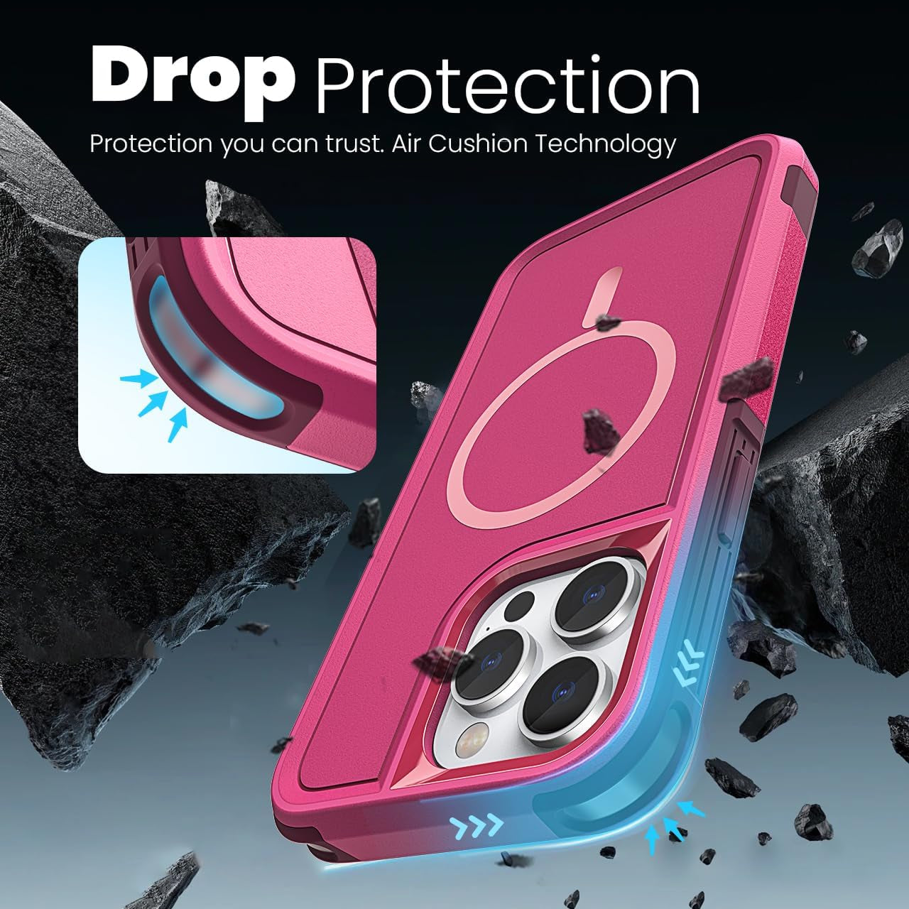 MAXCURY Magnetic for Iphone 15 Pro Max Phone Case, 2 in 1 Shockproof Dropproof Heavy Duty Protection Full Body Rugged Slim & Tough Durable Cover [Compatible with Magsafe] (Rose/Crimson)  MAXCURY   