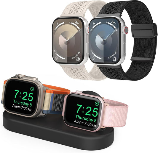 Delidigi Dual Iwatch Charger Stand and Magnetic Braided Bands Compatible for Apple Watch Band Women 38Mm 40Mm 41Mm for Iwatch Series 9 8 7 6 SE 5 4 3 2 1