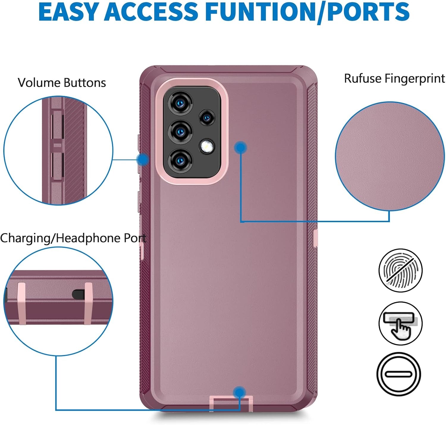 Anloes Case for Samsung Galaxy A53 5G, Galaxy A53 5G Phone Case Heavy Duty Shockproof Dustproof Rugged Defender Protective, 3 in 1 Bumper Cover for A53 5G Purple(Without Screen Protector)
