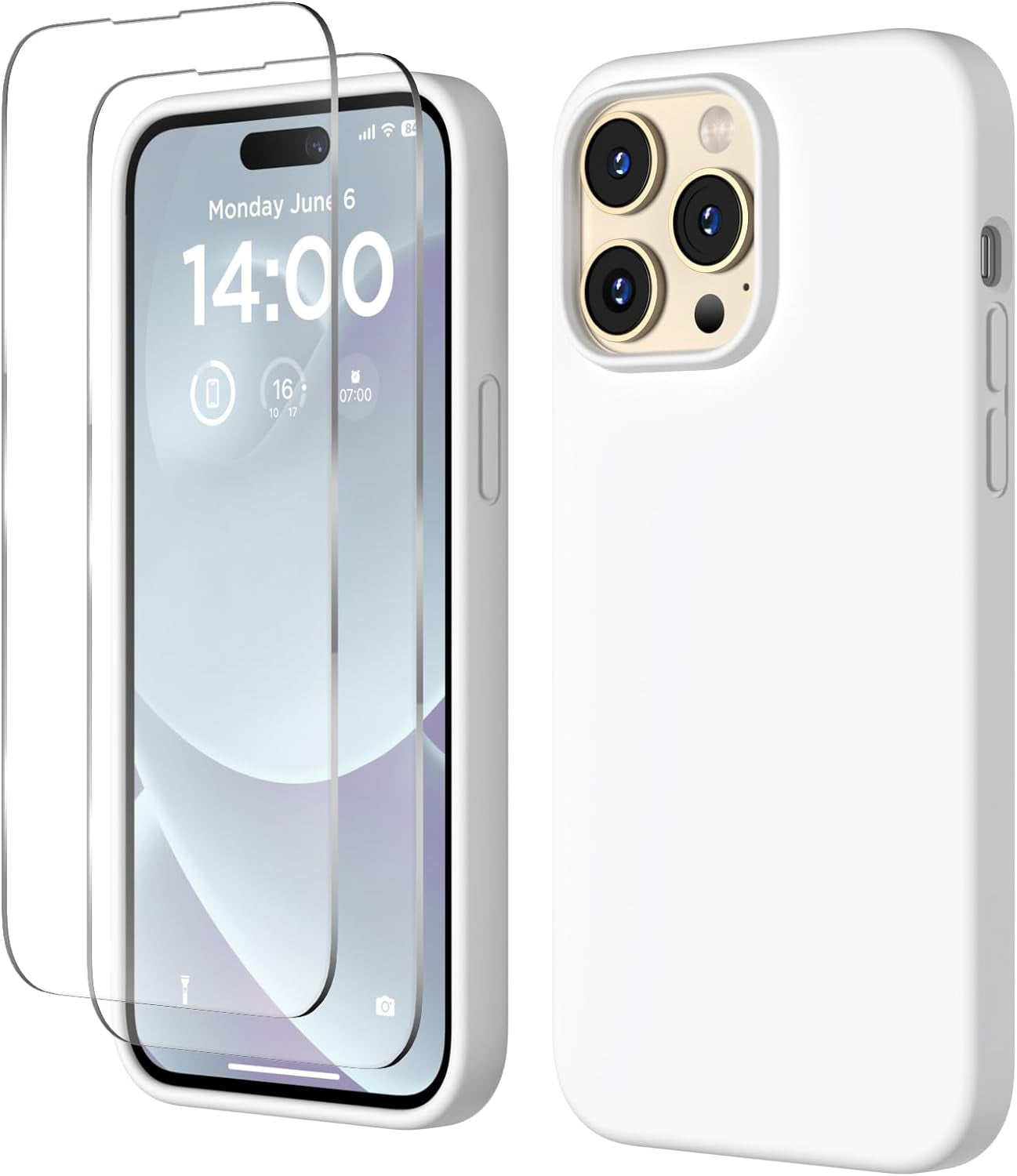 COFFKER Designed for Iphone 14 Pro Max Case, Liquid Silicone Case [2X Screen Protectors], Shockproof Slim Thin Protective Phone Case with Soft Anti-Scratch Microfiber Lining, 6.7 Inch, Calke Green  COFFKER White  