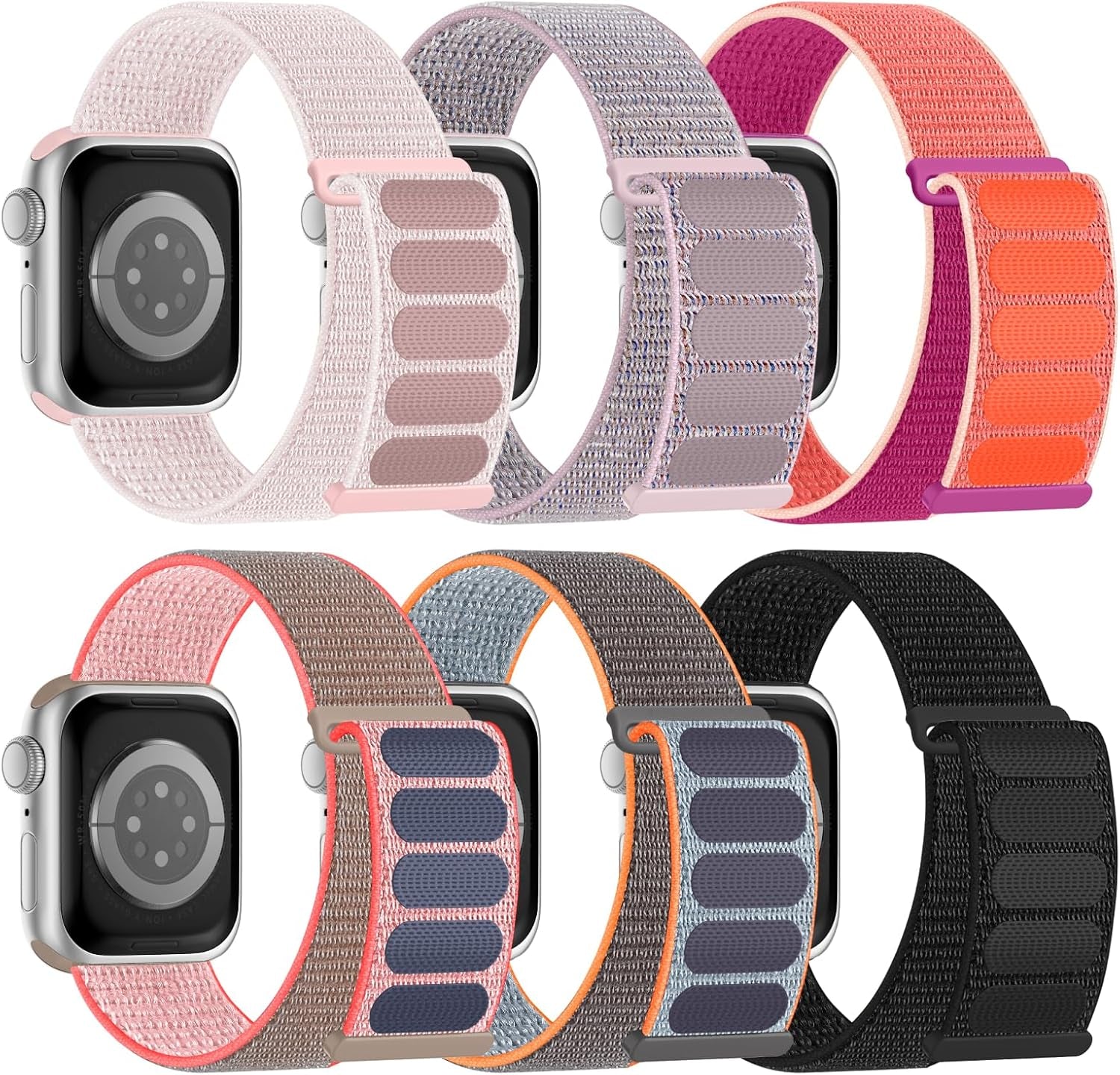 6 Pack Sport Nylon Loop Band Compatible with Apple Watch Bands 38Mm 40Mm 41Mm 42Mm 44Mm 45Mm 49Mm for Women Men, Adjustable Breathable Braided Straps for Iwatch Series 9/8/7/6/5/4/3/2/1/Se/Ultra