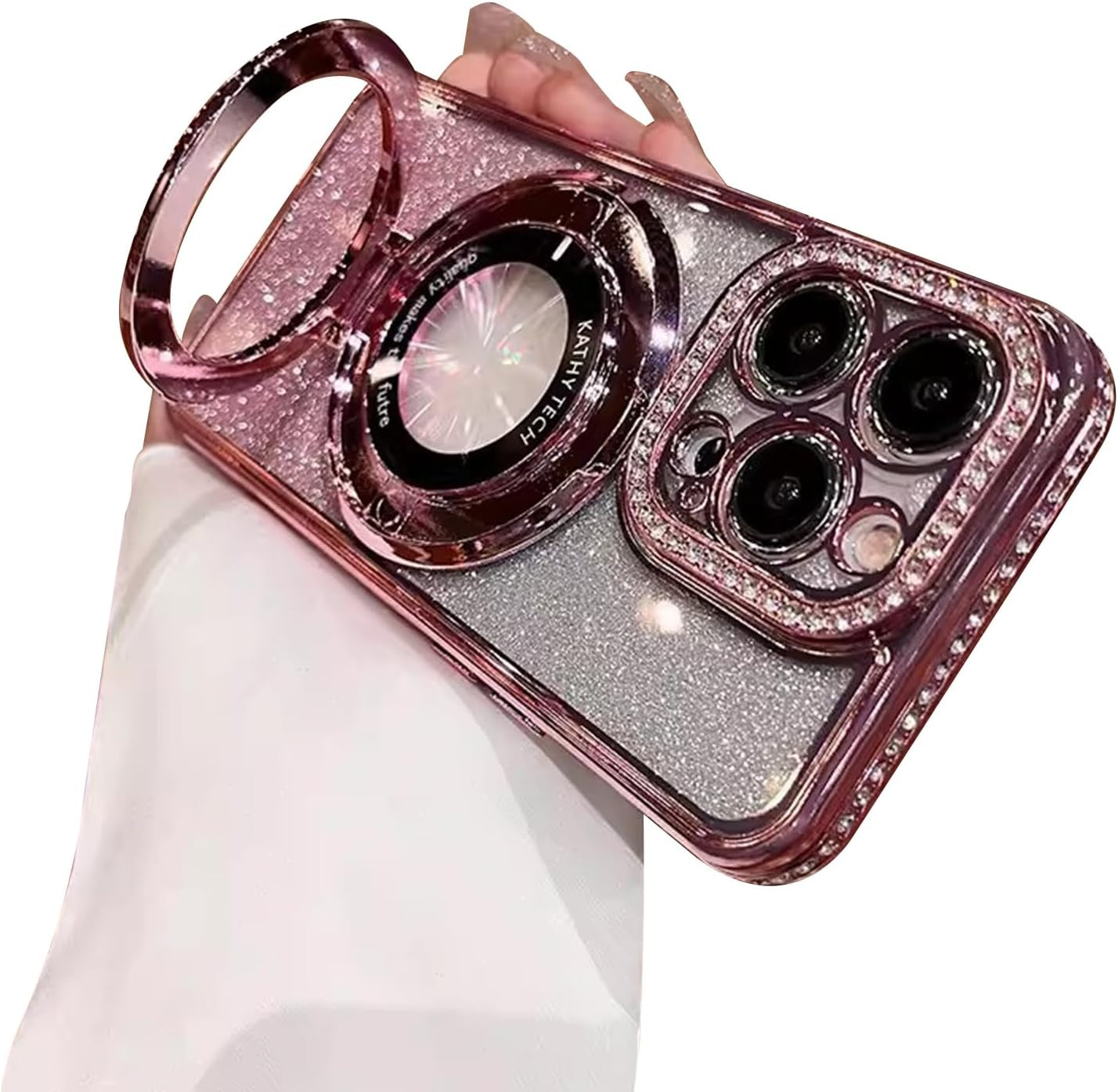 Fycyko Magnetic Case for Iphone 14 Pro with Holder Stand,Rhinestone Glitter Plated Bling Luxury Phone Case（Compatible with Magsafe） Shockproof Kickstand Design for Iphone 14 Pro-Purple  Fycyko Pink Iphone 14 Pro Max 