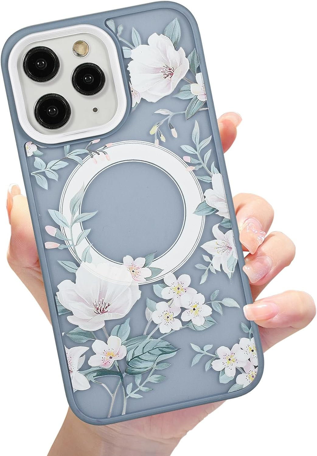 Eiyikof Compatible with Iphone 15 Pro Magnetic Matte Translucent Case [Luxury Shockproof Magsafe Case] [Cute Flower Pattern Hard Back Cover] Iphone 15 Pro Case for Women Girls-Purple Floral  Eiyikof Blue Iphone 11 Pro 