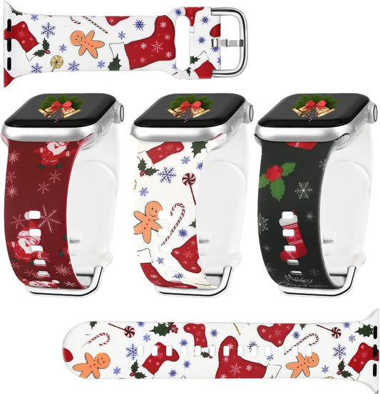 Christmas Watch Bands for Apple Watch Band 42Mm 44Mm 45Mm 49Mm, 3-Pack Soft Silicone Waterproof Strap Compatible with Iwatch Apple Watch Series Ultra 9 8 7 6 5 4 3 2 1 SE Women Men