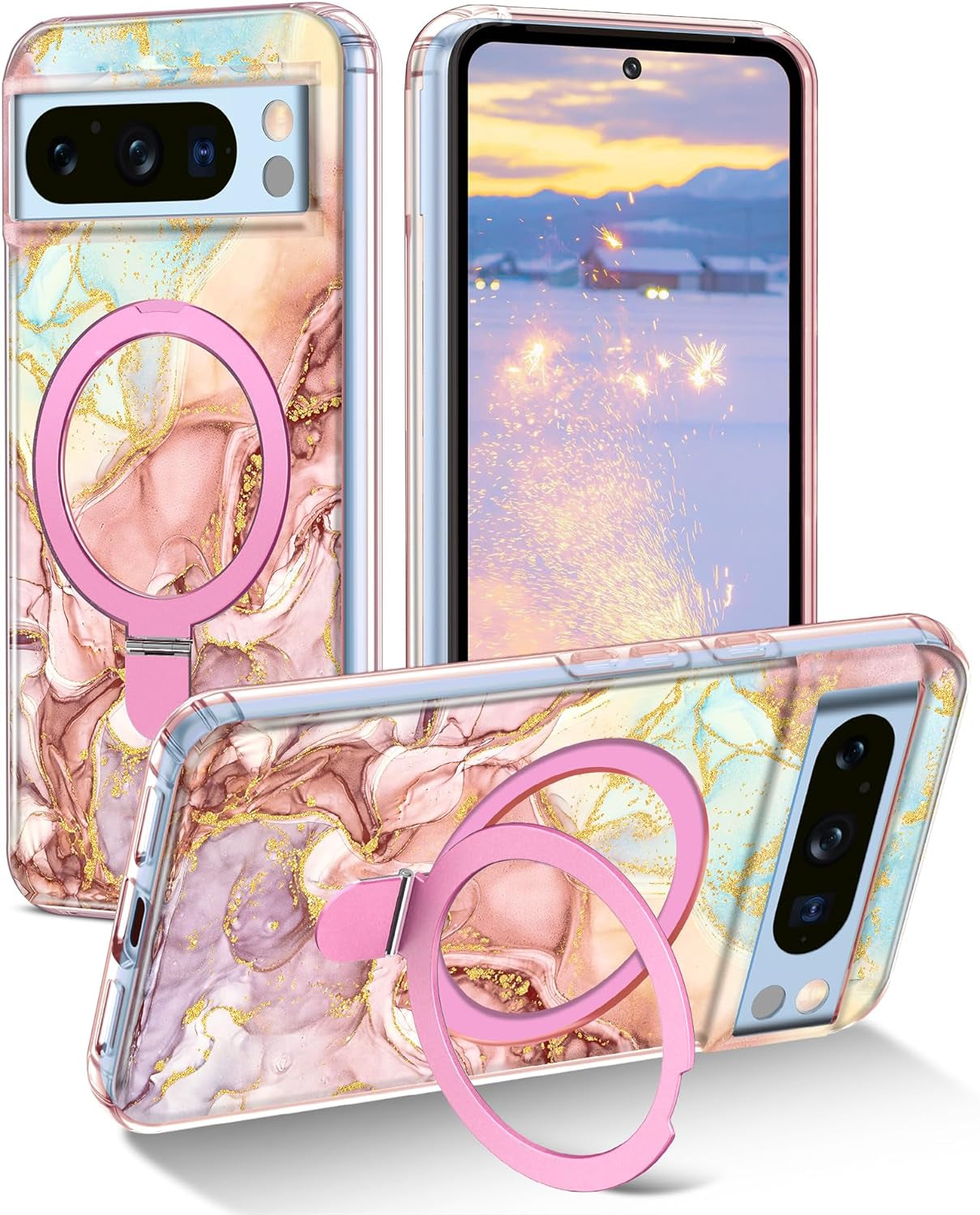 Lamcase Magnetic for Google Pixel 8 Case with Ring Stand [Compatible with Magsafe], Hard PC Slim Full Body Drop Protective Women Girls Men Phone Case for Google Pixel 8, Pink  Lamcase A-Rose Gold For Google Pixel 8 Pro, 6.7 Inch 