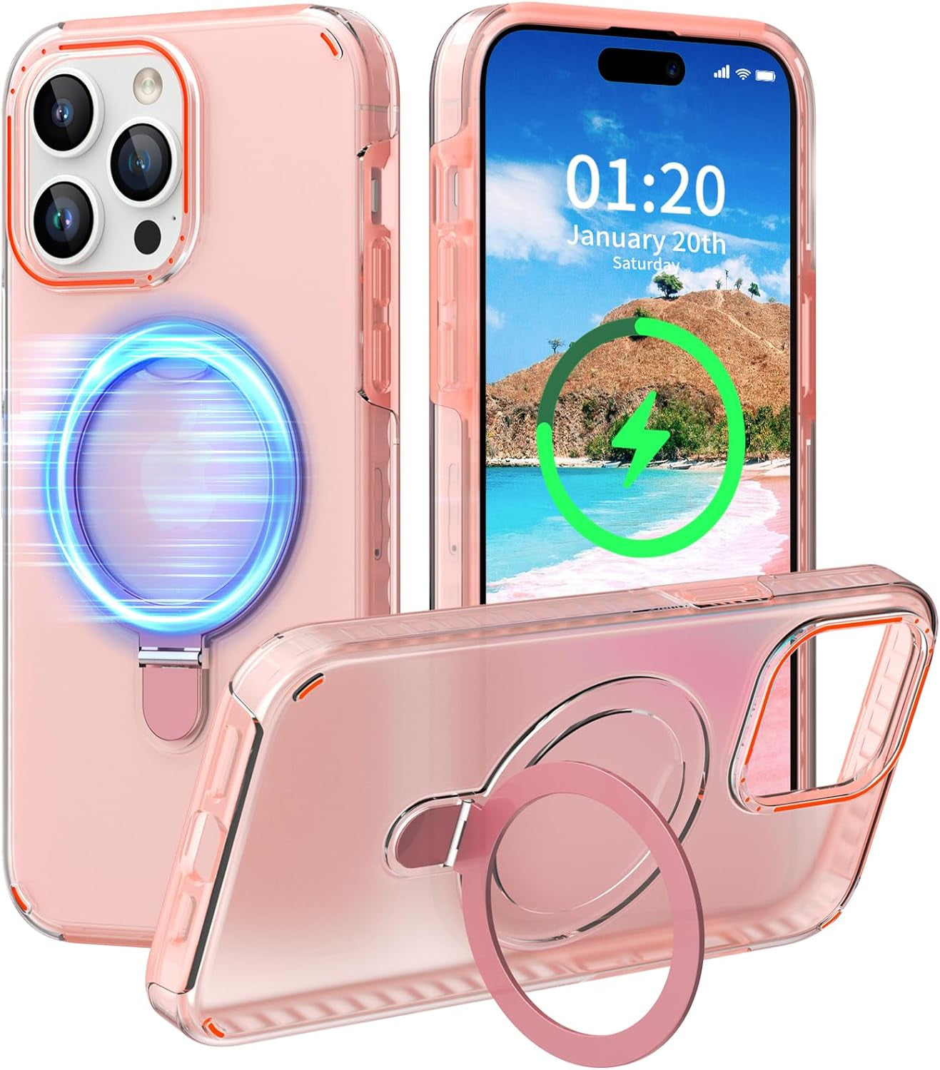 Flodsw Shockproof Case for Iphone 15 Pro,Compatible with Magsafe,Stronger Magnetic Iphone 15 Pro Case with Stand,Dual Layer Phone Case,[Military Drop Protection][Anti Yellowing] 6.1Inch,Blue  Flodsw Pink For Iphone 14 Pro Max/6.7‘’ 