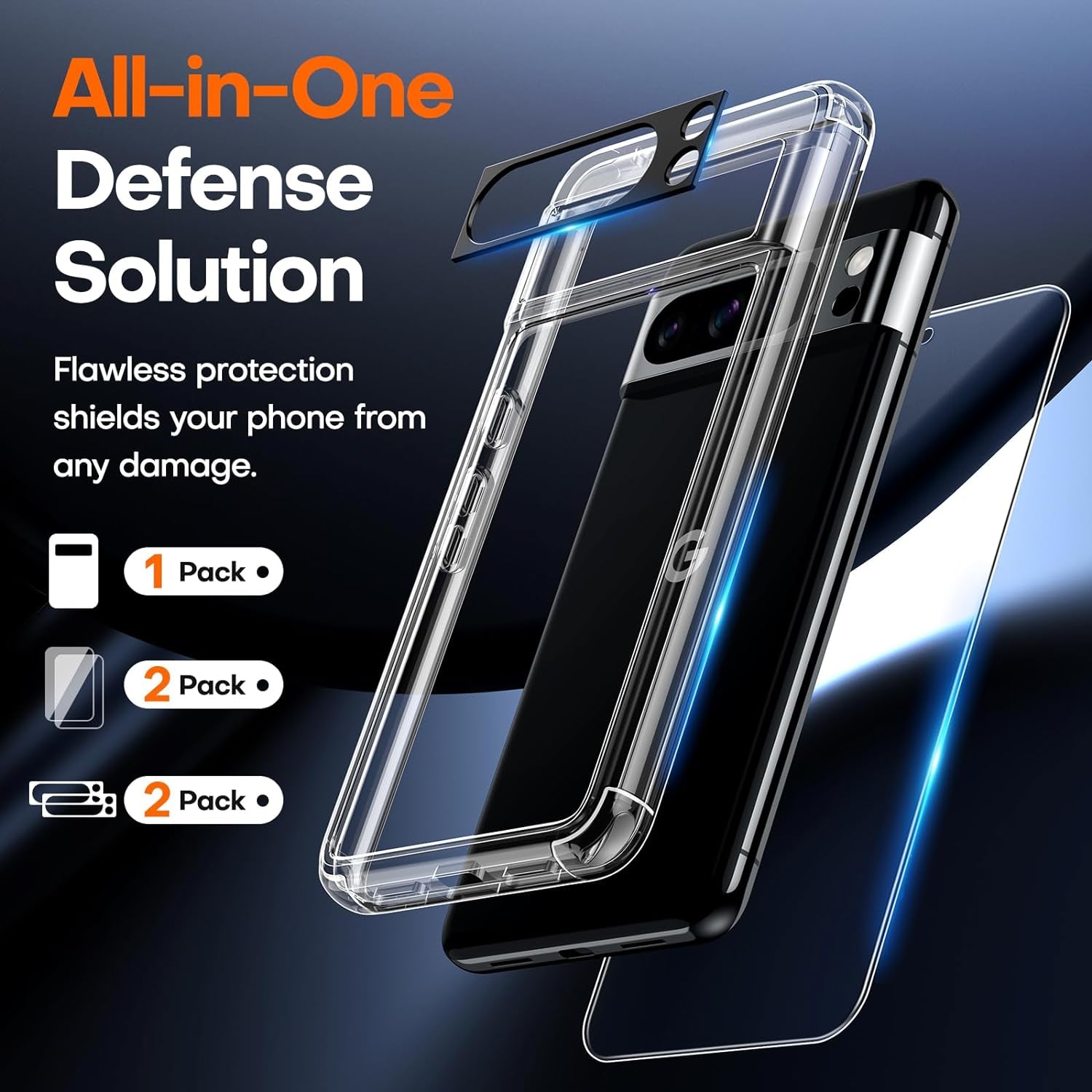 TAURI for Google Pixel 8 Pro Case, [5 in 1] 1X Clear Case [Not-Yellowing] with 2X Screen Protector + 2X Camera Lens Protector, [Military Grade Protection] Slim Case for Pixel 8 Pro  TAURI   