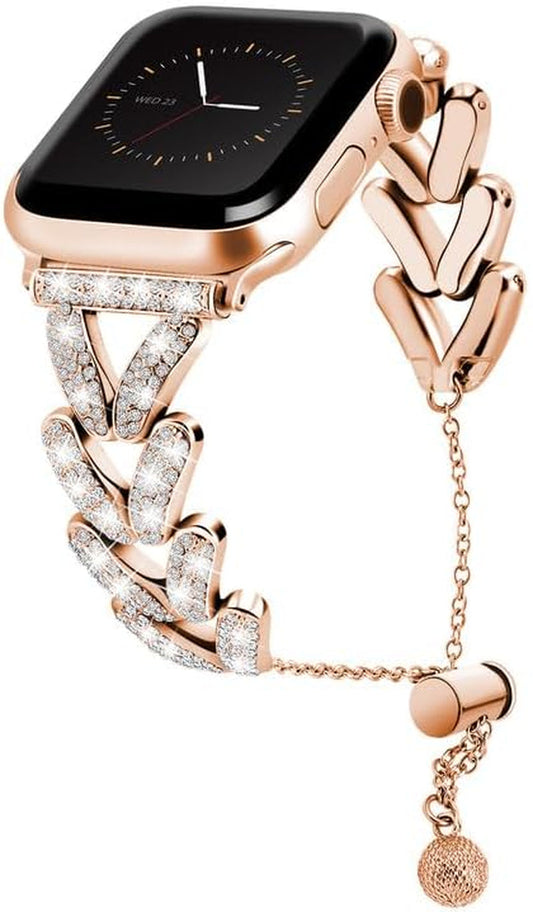Compatible with Apple Watch Band 40Mm for Women, Bling Diamond Bracelet V-Shape Shiny Jewelry Metal Strap for Iwatch 38Mm 41Mm Series 8/7/6/5/4/3/2/1/SE Rose Gold