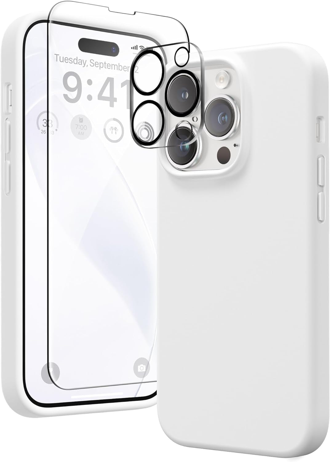 GONEZ for Iphone 14 Pro Case, with 2 Pack Screen Protector + 2 Pack Camera Lens Protector, Soft Anti-Scratch Microfiber Lining, Shockproof Protective Liquid Silicone Phone Cover 6.1'', Blue  GONEZ   