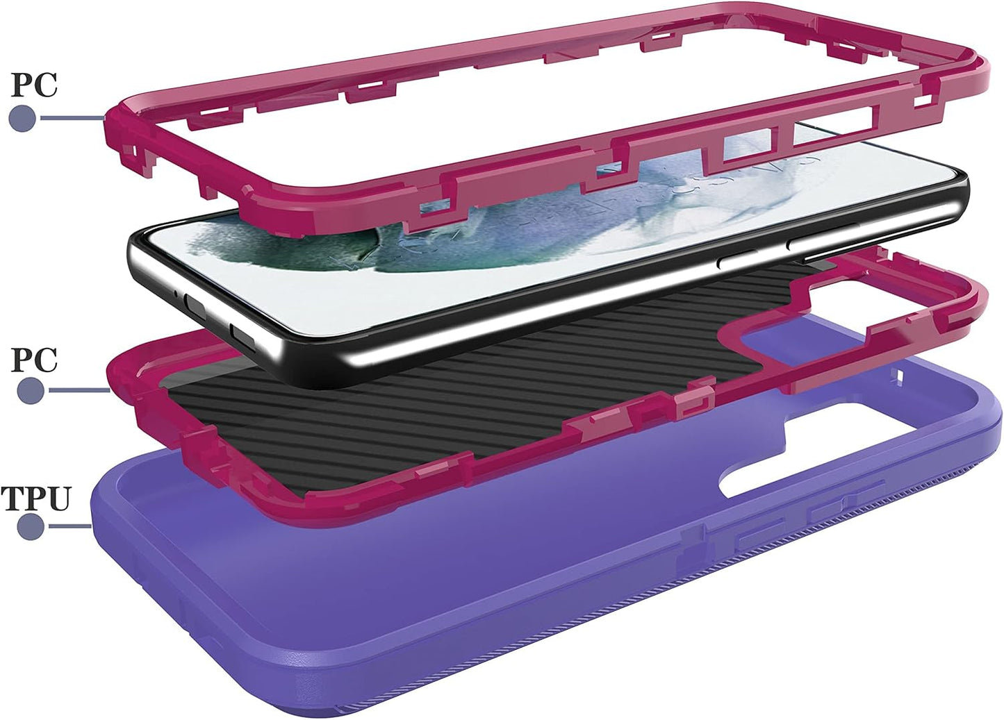 Galaxy S22 plus Case for Samsung Galaxy S22 plus Case Military Drop Shockproof Armor Heavy Duty Rugged 3 in 1 Protection Cover for Galaxy S22+ plus Phone Case (Purple+Rose Red)