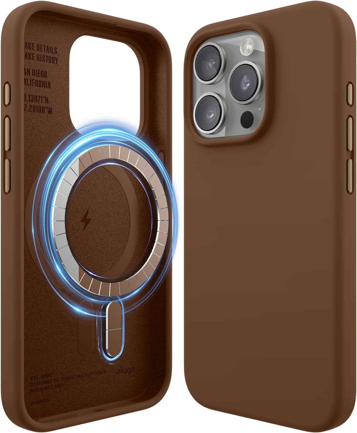 Elago Magnetic Silicone Case Compatible with Iphone 15 Pro Case 6.1 Inch Compatible with All Magsafe Accessories - Built-In Magnets, Soft Grip Silicone, Shockproof (Brown)  elago   