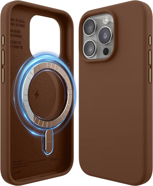 Elago Magnetic Silicone Case Compatible with Iphone 15 Pro Case 6.1 Inch Compatible with All Magsafe Accessories - Built-In Magnets, Soft Grip Silicone, Shockproof (Brown)  elago   
