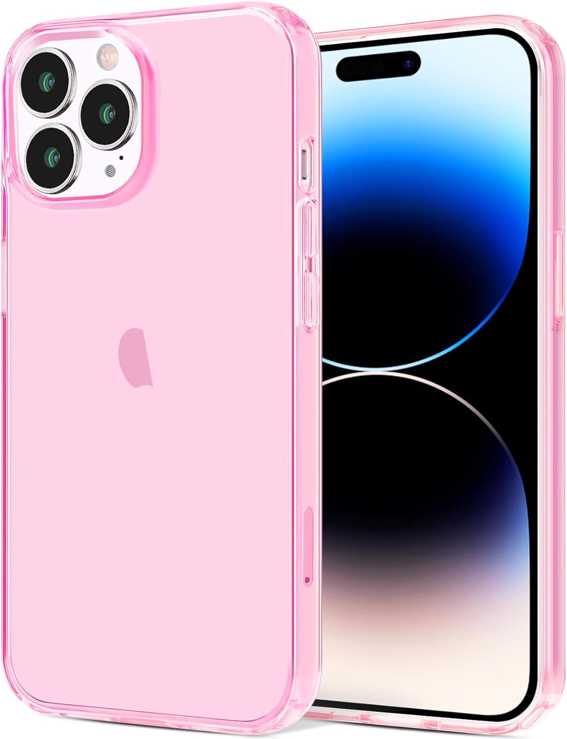 Jjgoo Compatible with Iphone 14 Pro Case, Clear Soft Shockproof Protective Slim Thin Bumper Cover Transparent Phone Case, Translucent Blue  JJGoo Pink  