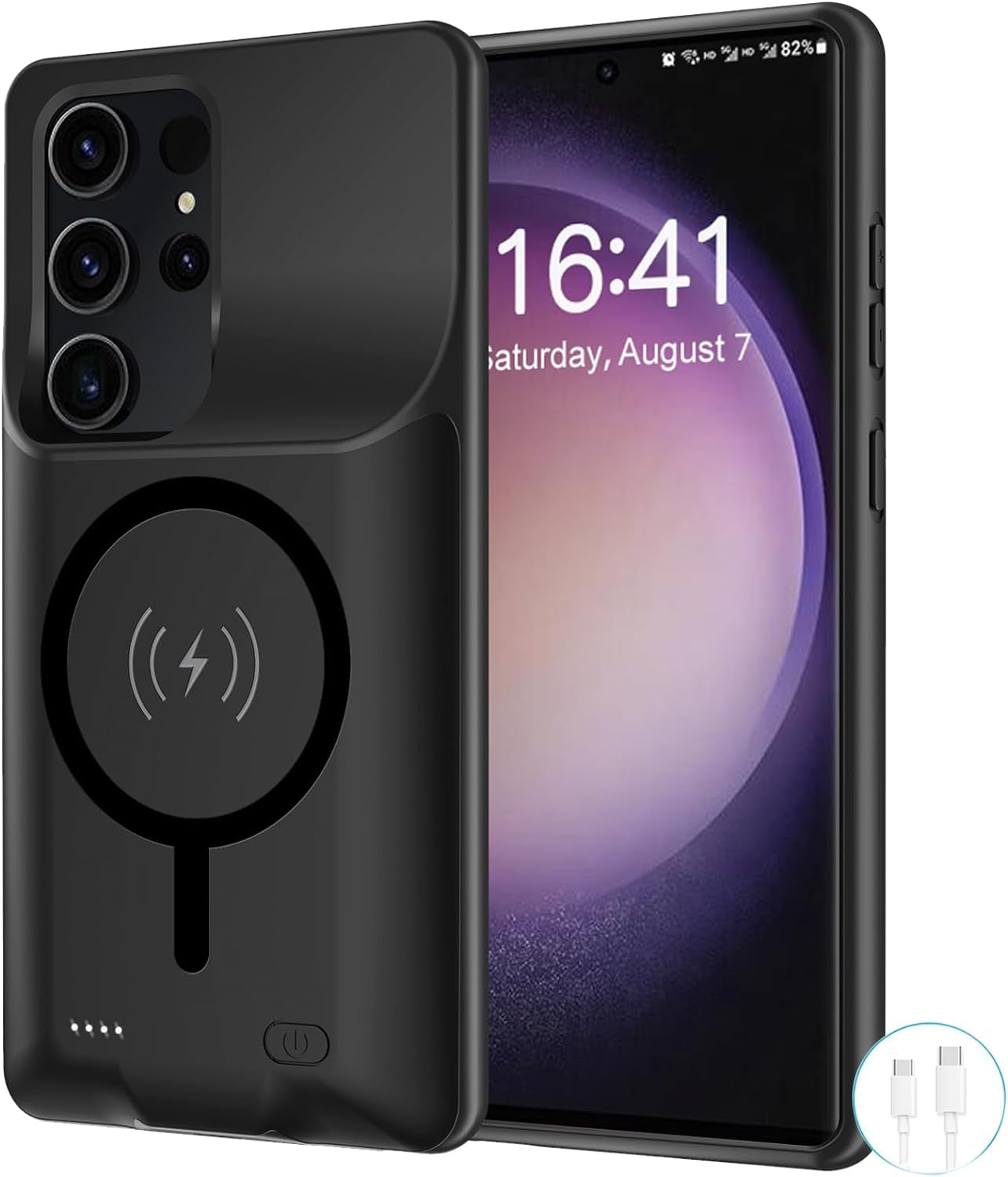 Battery Case for Galaxy S22 Ultra/S23 Ultra, 12000Mah Extended Portable Protective Case Backup Power Bank Wireless Charger Case Compatible with Galaxy S22 Ultra/S23 Ultra 6.8 Inch Charging Case-Black