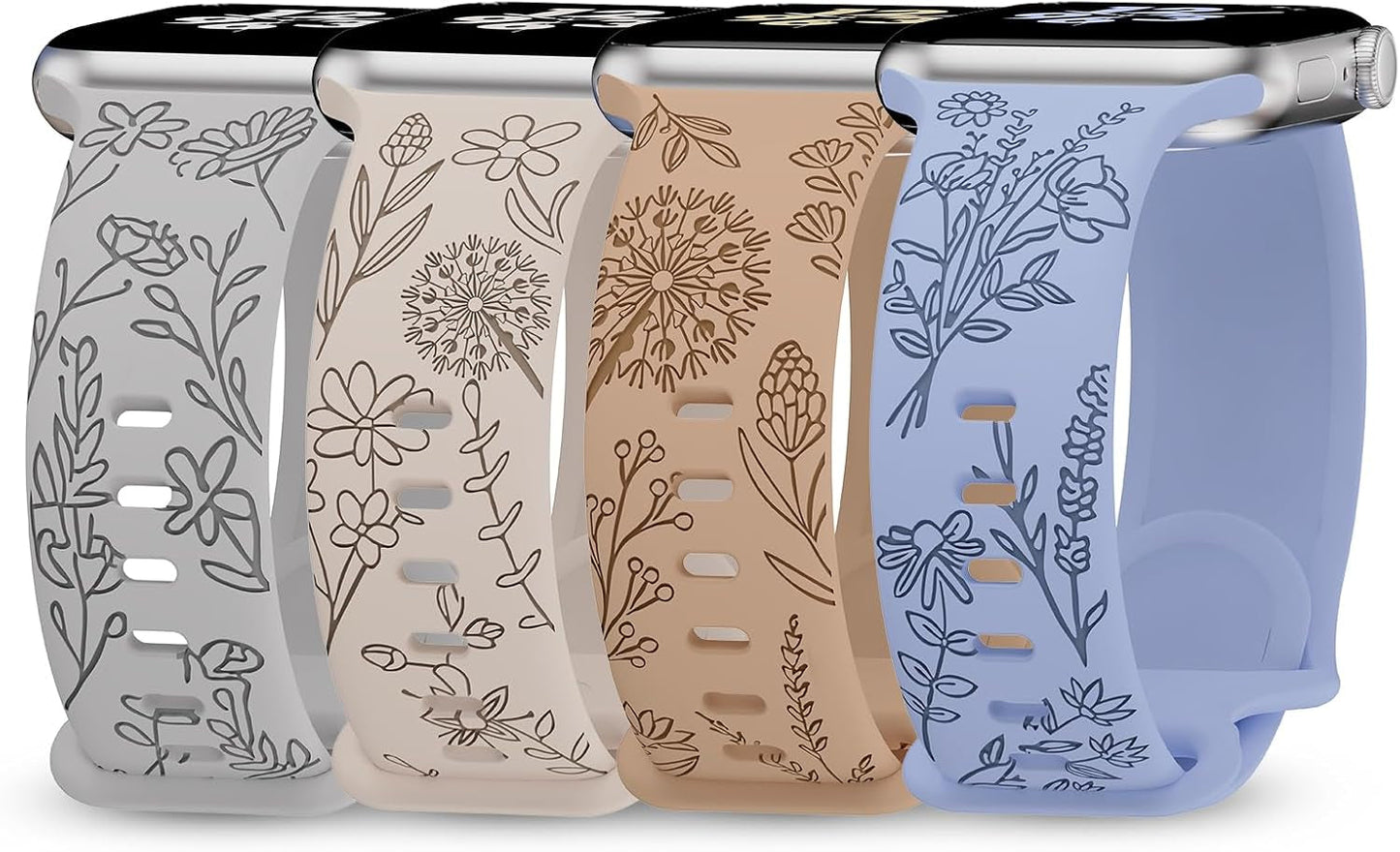 4 Pack Floral Engraved Bands Compatible with Apple Watch Bands 38Mm 40Mm 41Mm 42Mm 44Mm 45Mm 49Mm Women