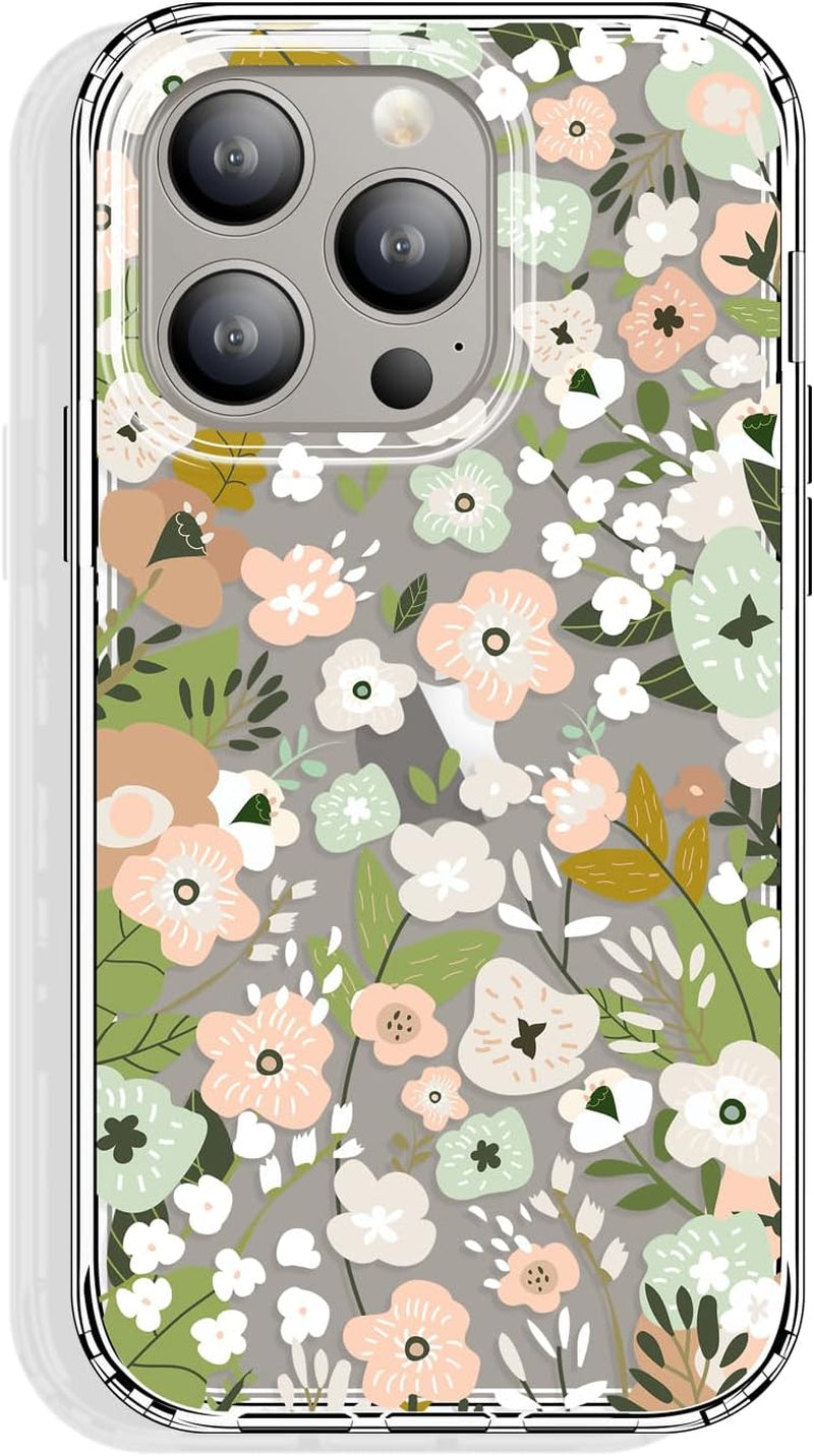 GYZYA for Iphone 15 Pro Case Clear 6.1 Inch with Pattern Design, Protective Slim TPU Cover + Shockproof Bumper for Women and Girls (Blooming Flowers)  GYZYA Flowers016  