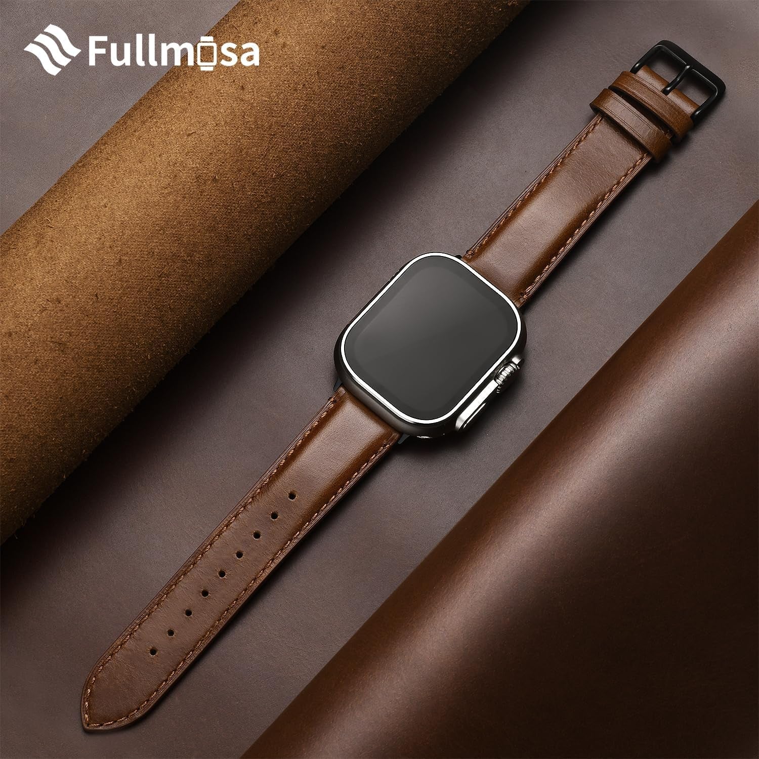 Fullmosa Retro Leather Bands Compatible with Apple Watch 38Mm 40Mm 41Mm for Men Women, Top Grain Real Leather Strap for Iwatch Series 9/8/7/6/5/4/3/2/1/SE/SE2, Brown+Black Buckle