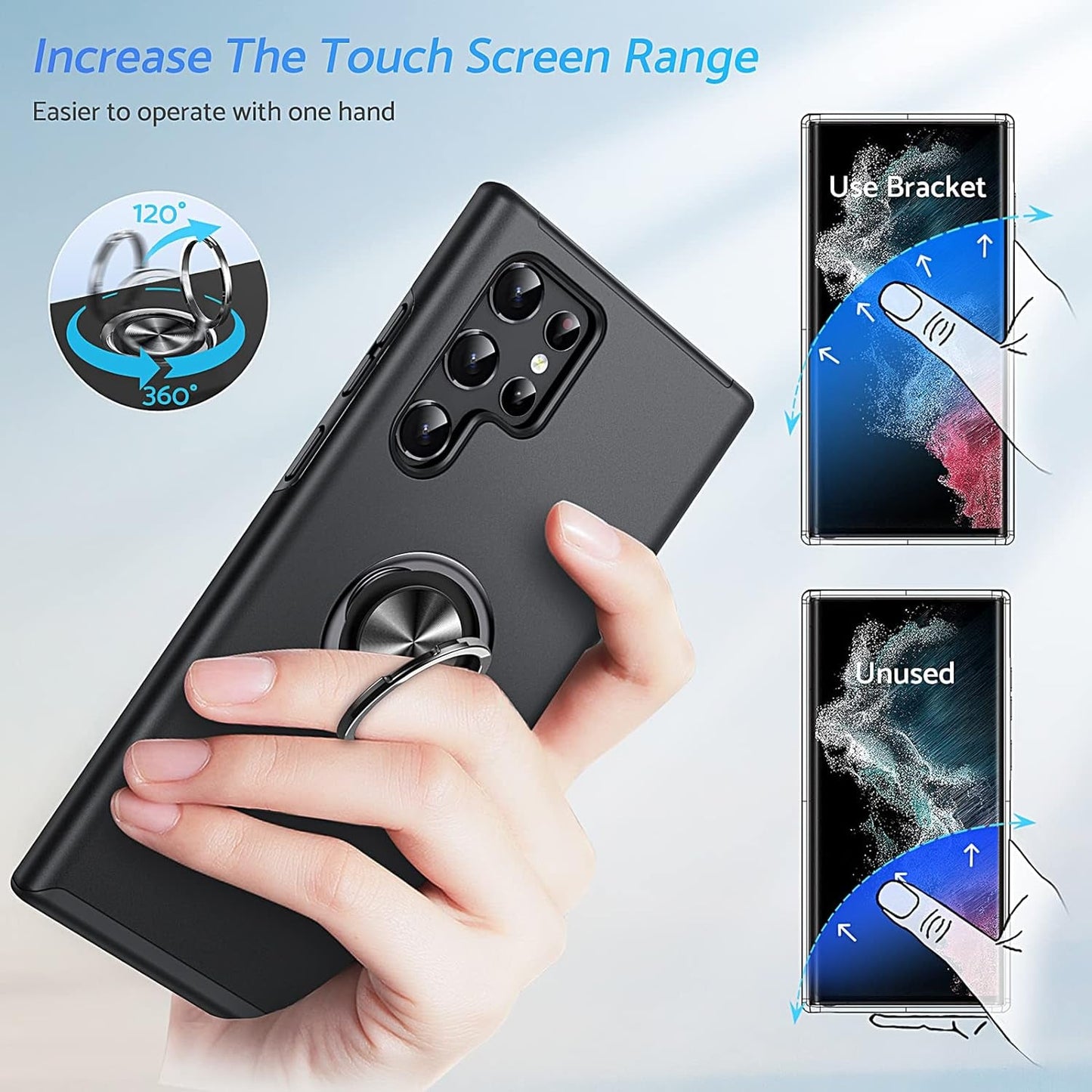 Anqrp Hidden Series Galaxy S22 Ultra Case 5G,[No Fall-Off Kickstand] 360°Metal Ring, 15Ft Military Grade Shockproof Protective Phone Case Designed for Samsung Galaxy S22 Ultra, Black