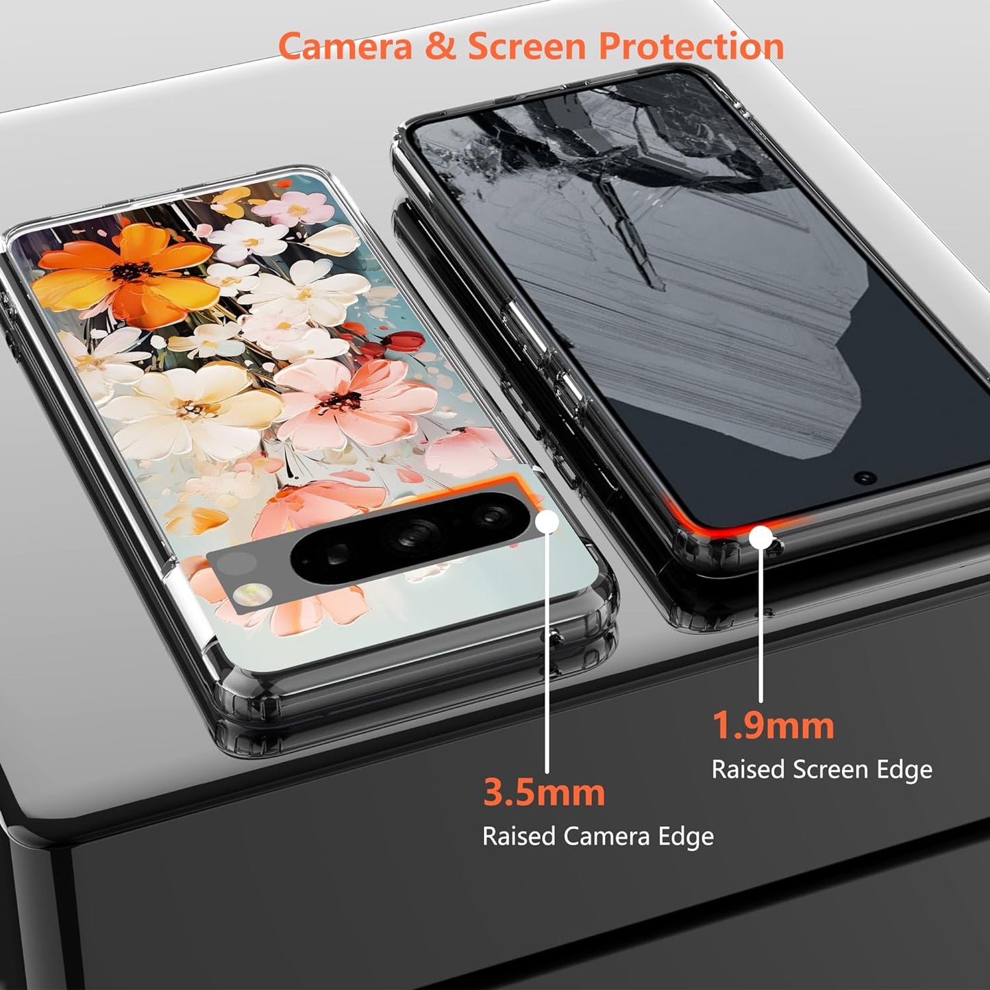 For Google Pixel 8 Clear Case with 3D Flower Printing Design, TPU+PC Slim Shock-Proof Protective Floral Cover for Women Girls, 6.2“ (Pic 5)  YIKECASE   