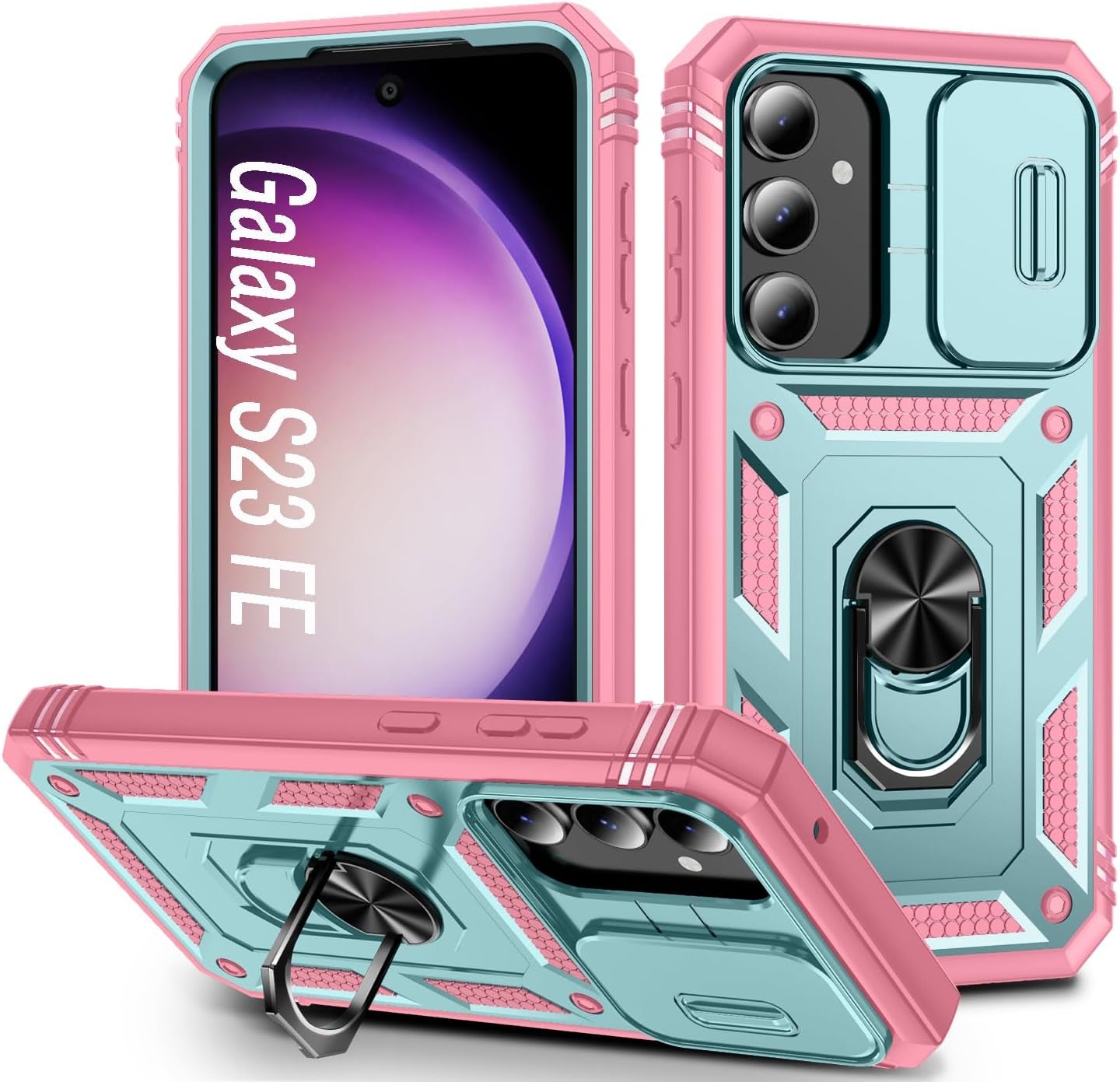 Case for Galaxy S23 FE, Slide Lens Protective Case Shockproof Impact Resistant with Kickstand Cover Case for Samsung Galaxy S23 FE 5G 6.4" (Green)