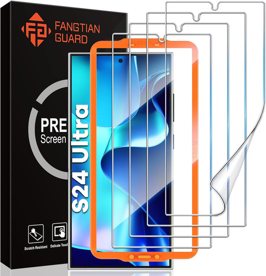 FANGTIAN [4-Pack] for Samsung Galaxy S24 Ultra Screen Protector [Not Glass] - Film for S24 Ultra Screen Protector [6.8Inch][Fingerprint Compatible][Alignment Tool]