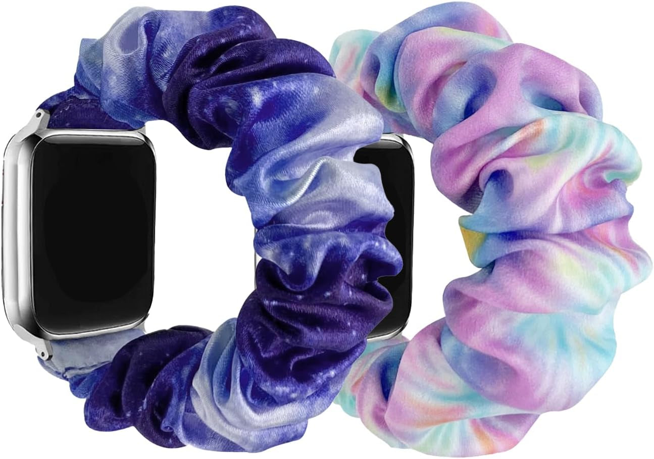 2 Pack Solo Loop Bands Compatible with Apple Watch 44Mm 40Mm 38Mm 41Mm 45Mm 49Mm 42Mm for Women Printed Elastic Scrunchie Wristbands for Iwatch Series 9 8 7 6 5 4 3 2 1 SE Ultra