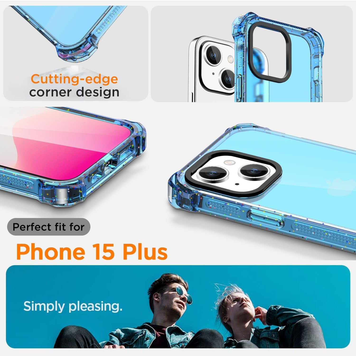 Aicase Clear Blue Bounce Case Compatible with Iphone 15 Plus, Impact Shockproof [Non-Yellowing] [21.3 FT Military Drop Protection] Anti-Scratch Protective Cell Phone Cover  AICase   