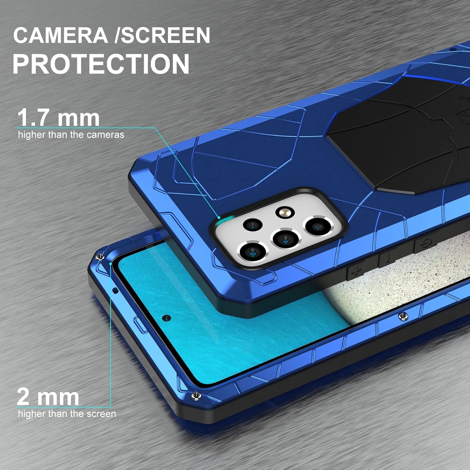 For Galaxy A53 5G Metal Case,A53 5G Heavy Duty Protective Case,Hard Cover Armor Silicone Rugged Bumper Shockproof Defender Rubber for Samsung Galaxy A53 5G 2022 (Blue)