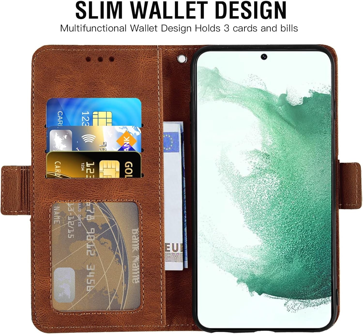 Asuwish Compatible with Samsung Galaxy S22 plus S22+ 5G Wallet Case Tempered Glass Screen Protector Leather Flip Card Holder Stand Cell Accessories Phone Cover for S22+5G S22Plus 22S + S 22 22+ Brown
