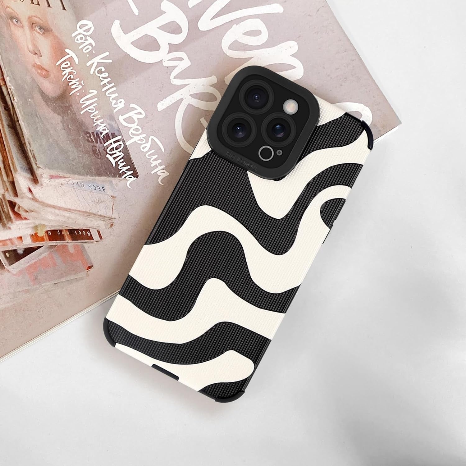 Newseego for Iphone 15 Pro Max Case, Cute Zebra Wave Pattern Design Case for Women Girls Soft TPU Bumper Anti-Scratch Shockproof Full Camera Protective Case Cover for Iphone 15 Pro Max-Black White  Generic   