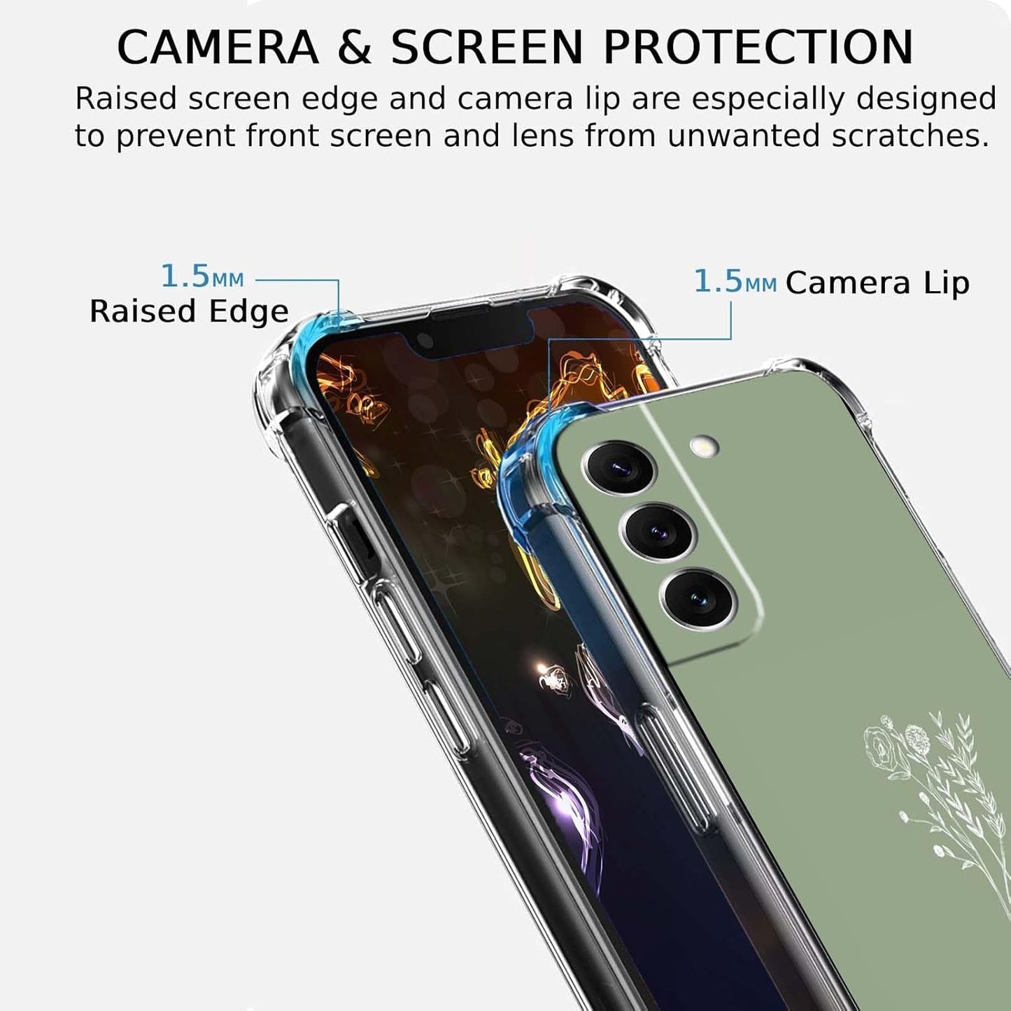 Green Flower Case for Samsung Galaxy S22 Plus,Aesthetic Abstract Minimalism Floral Pattern Case,Soft TPU Full Cover Case for Galaxy S22 Plus