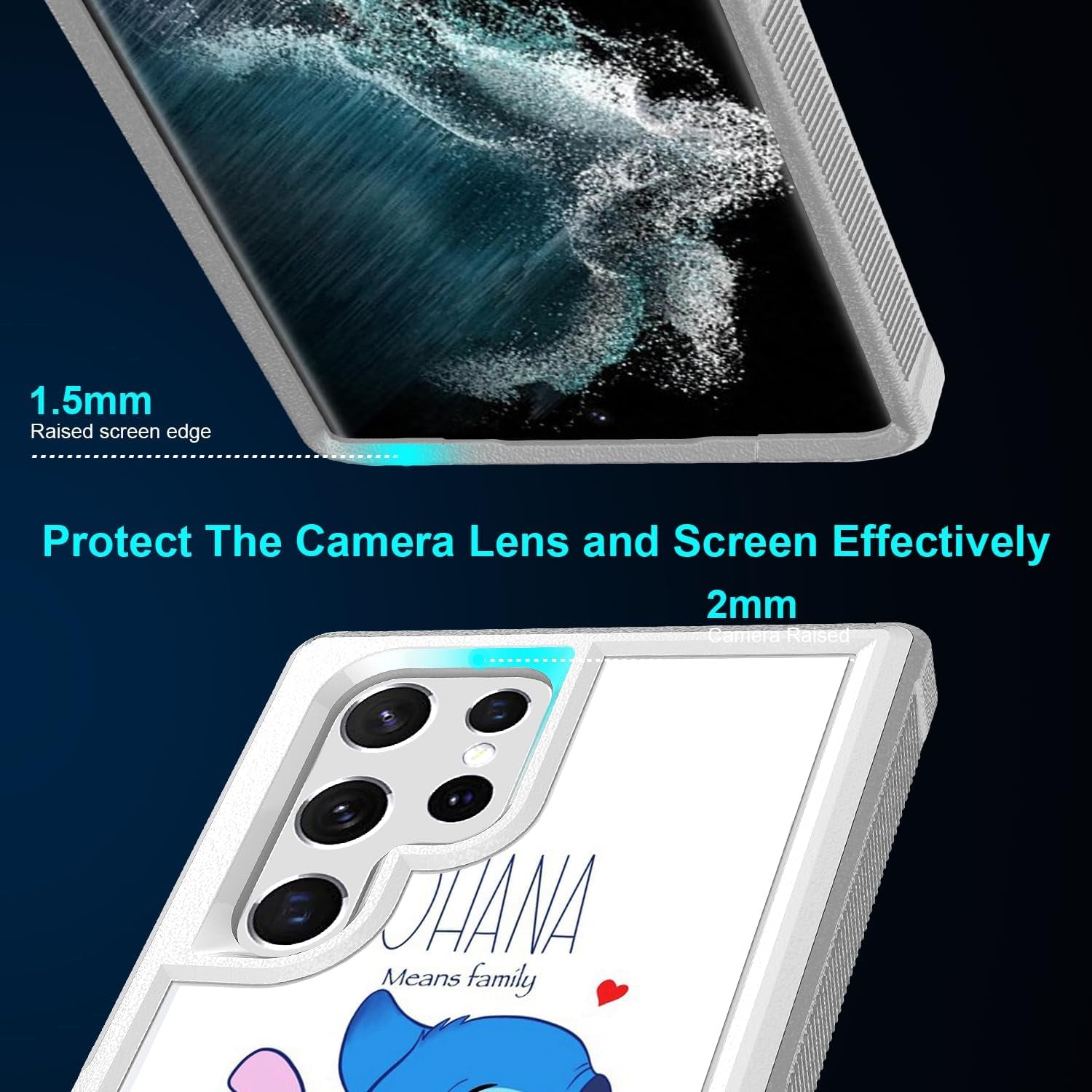 Case for Samsung Galaxy S22 Ultra, Ohana Means Family Pattern Shock-Absorption Hard PC and Inner Silicone Hybrid Dual Layer Armor Defender Case for Samsung Galaxy S22 Ultra