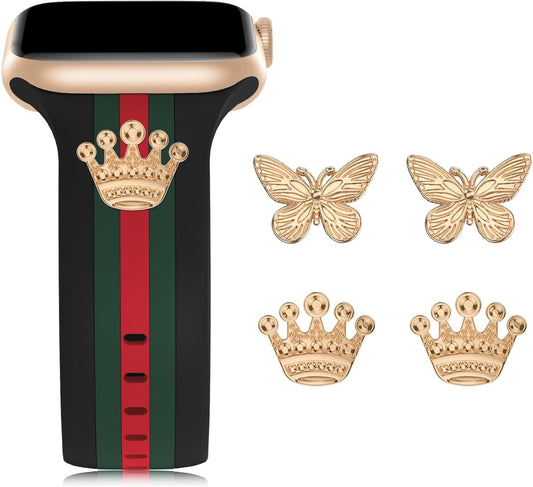 Designer Band with Charms Decor Compatible with Apple Watch Band 38Mm 40Mm 41Mm Women Men, Stylish Silicone Sport Wristbands for Iwatch Series 8 7 6 5 4 3 2 1 SE Ultra