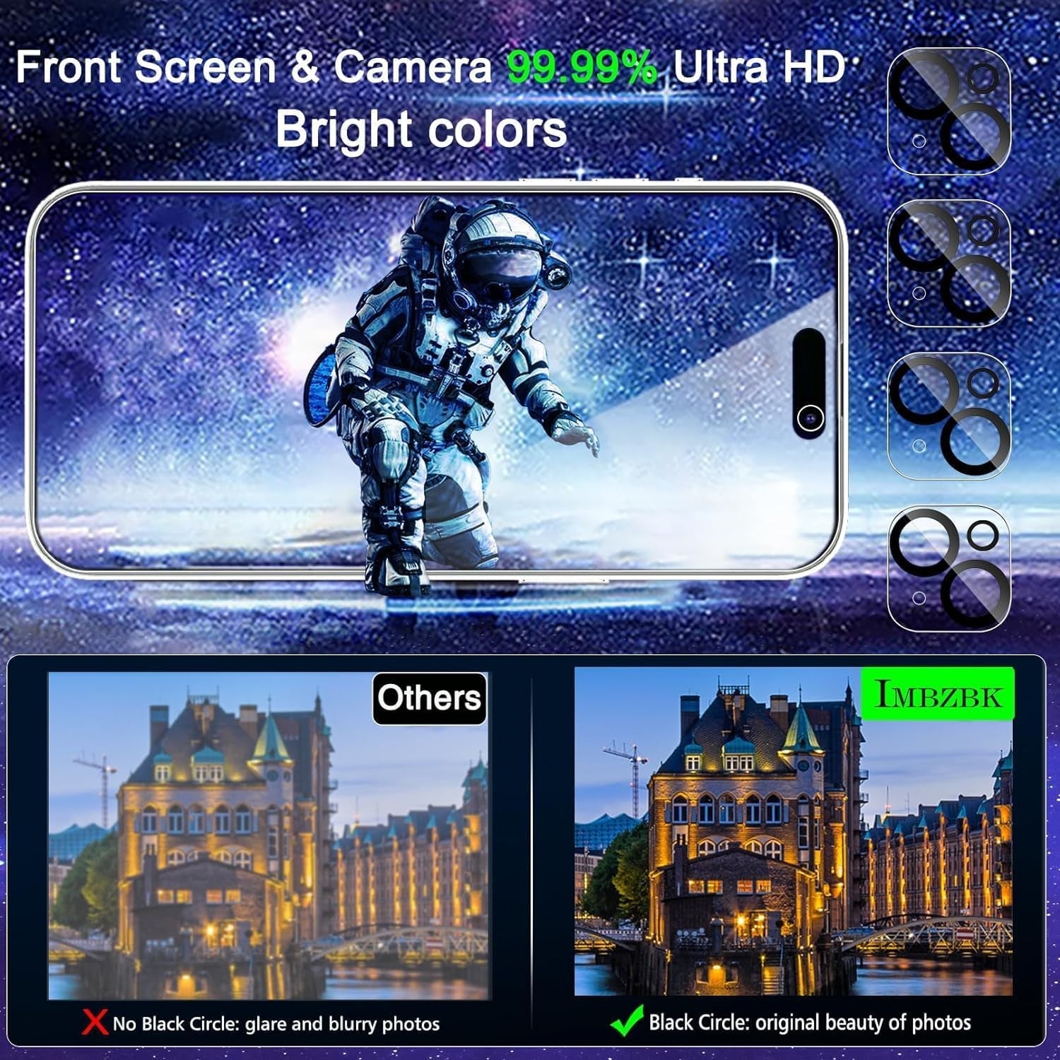 IMBZBK 4 Pack Privacy Screen Protector for Iphone 15 plus Tempered Glass with 4 Pack Camera Lens Protector, Accessories 9H anti Spy for Apple 15 Plus, 2.5D Curved, Case Friendly, Transparent  IMBZBK   