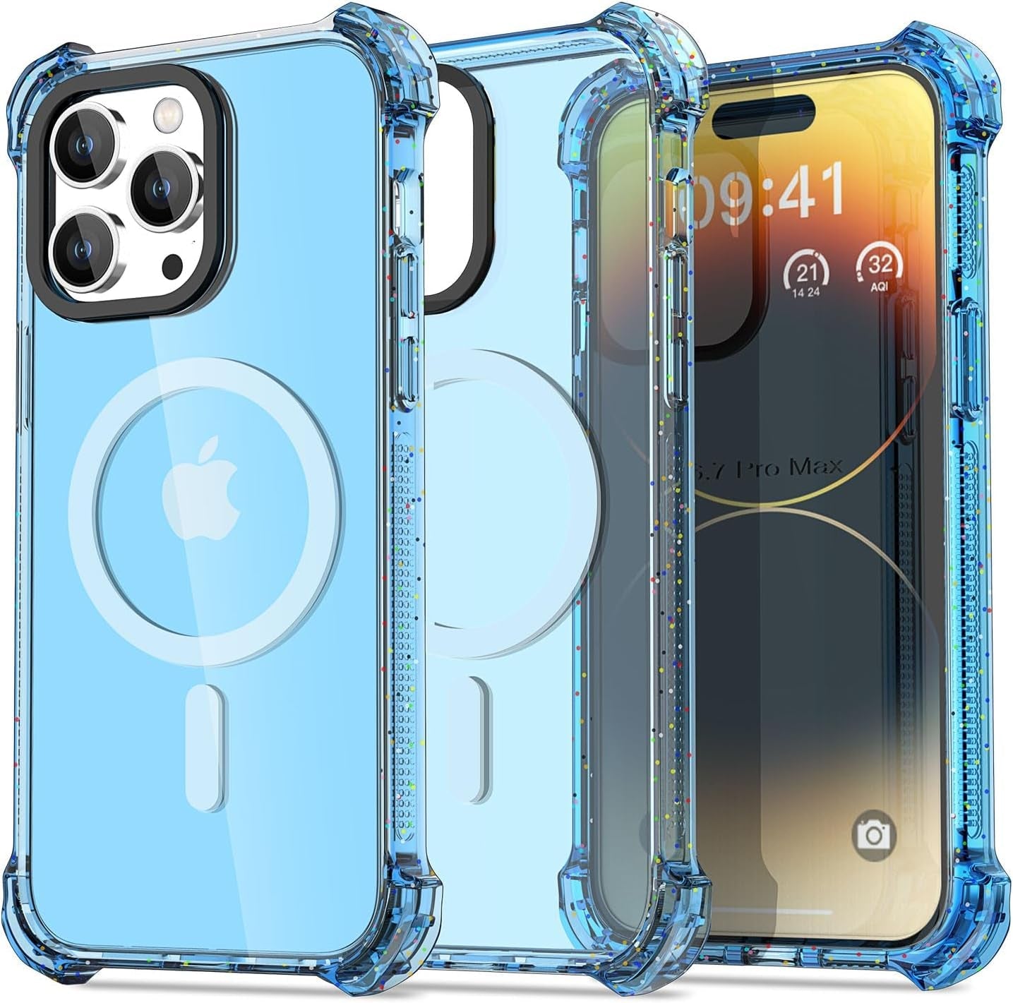Aicase Clear Blue Bounce Case Compatible with Iphone 15 Plus, Impact Shockproof [Non-Yellowing] [21.3 FT Military Drop Protection] Anti-Scratch Protective Cell Phone Cover  AICase Blue/Mag 14 Pro Max 