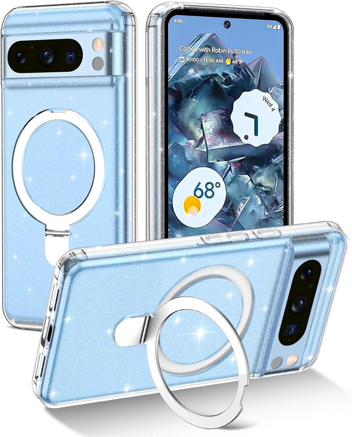 Lamcase Magnetic for Google Pixel 8 Case with Ring Stand [Compatible with Magsafe], Hard PC Slim Full Body Drop Protective Women Girls Men Phone Case for Google Pixel 8, Pink  Lamcase Clear Glitter For Google Pixel 8 Pro, 6.7 Inch 