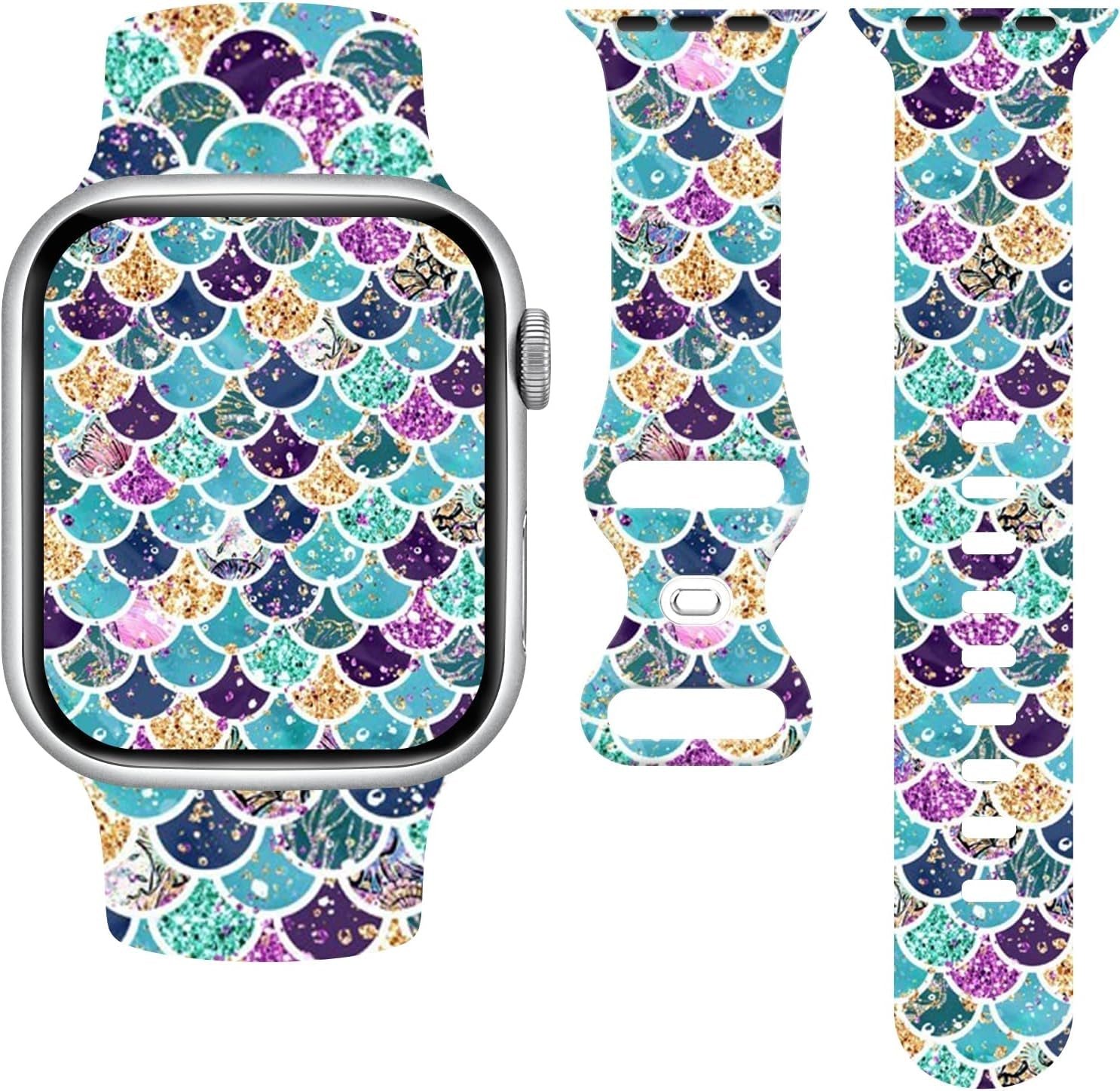 Fish Scales Watch Band Compatible with Apple Watch, Iwatch Bands All Series Soft Silicone Strap Adjustable Replacement