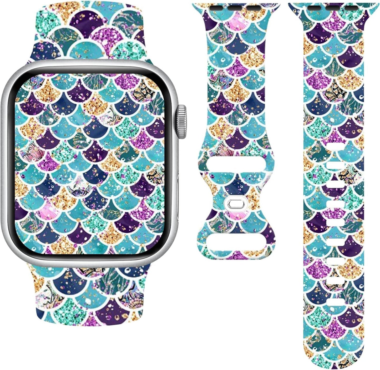 Fish Scales Watch Band Compatible with Apple Watch, Iwatch Bands All Series Soft Silicone Strap Adjustable Replacement