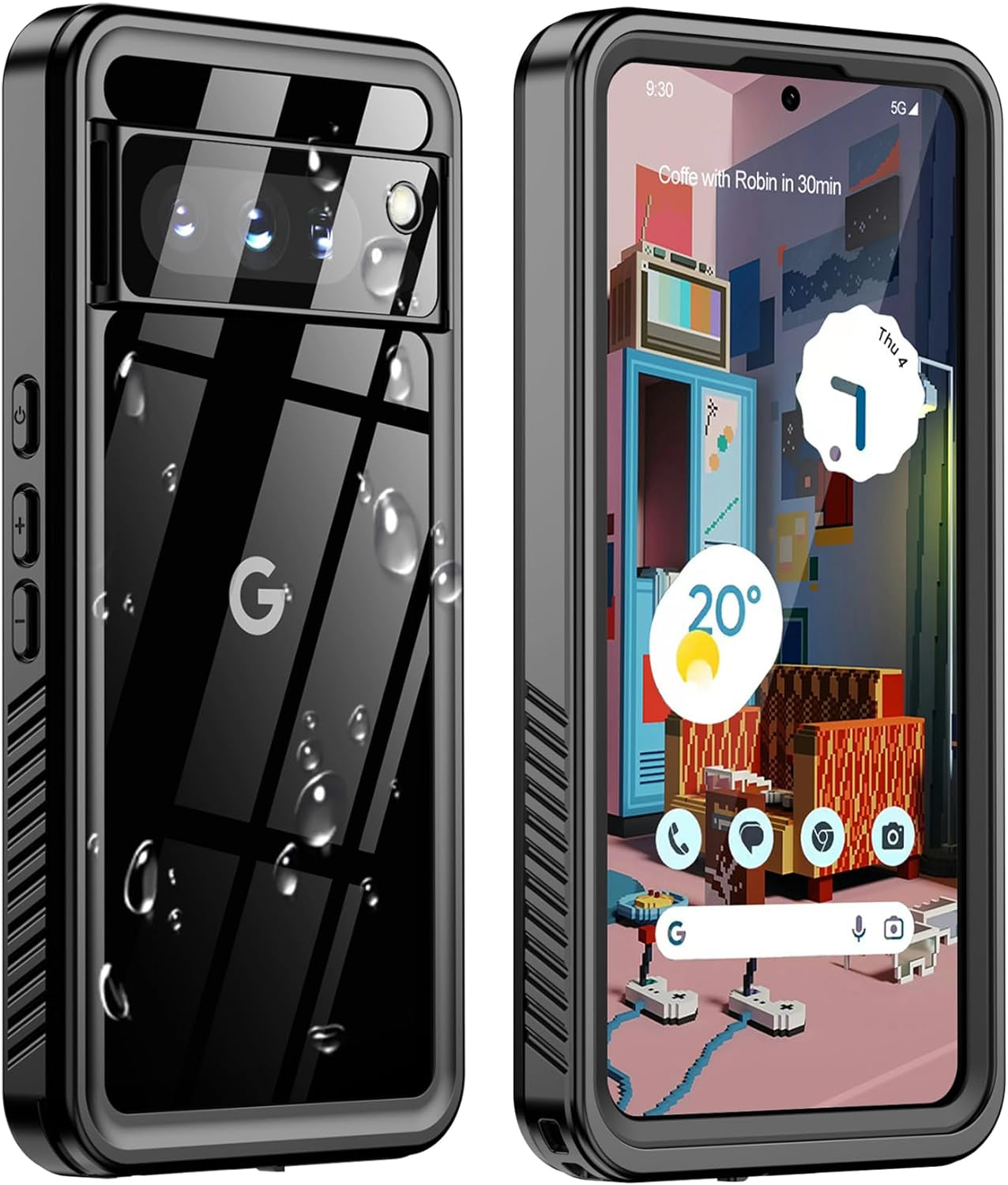 ANTSHARE for Google Pixel 8 Case, Pixel 8 5G Phone Case IP68 Waterproof with Built-In Screen Protector, Full Body Sealed Heavy Duty Shockproof Dustproof Snowproof Clear Case for Pixel 8 - Black  ANTSHARE Black Pixel 8 Pro 