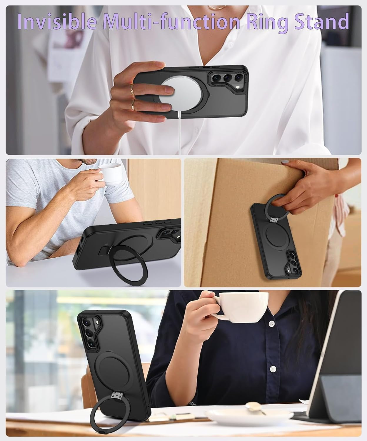 DUEDUE for Samsung Galaxy S22 Case Magnetic with Ring Stand [Compatible with Magsafe], Full Body Protective Cover Slim Shockproof Kickstand Phone Case for Galaxy S22 6.1", Black