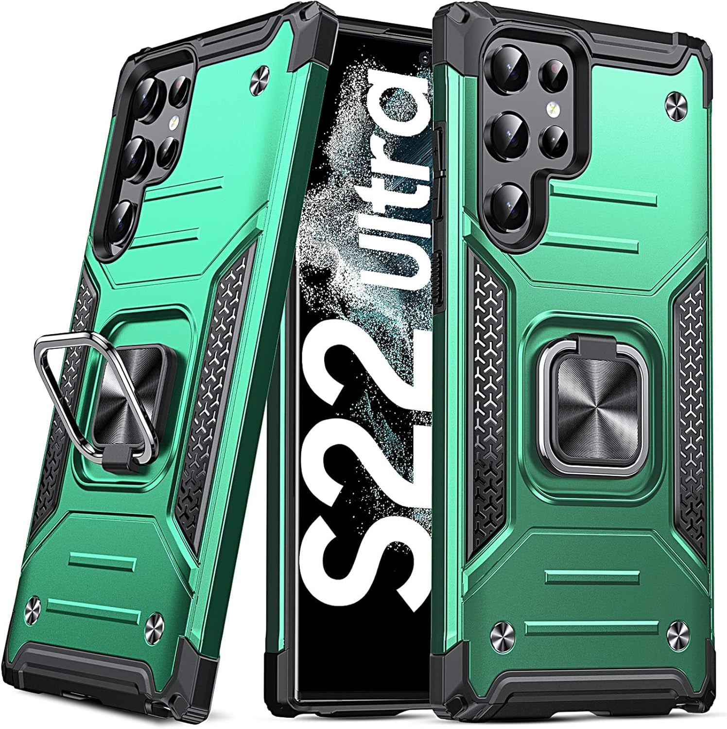 Anqrp Galaxy S22 Ultra Case, Military Grade Protective Phone Case Cover with Rotatable Metal Ring Kickstand [Support Magnet Mount] Compatible with Samsung Galaxy S22 Ultra, Lucky Red