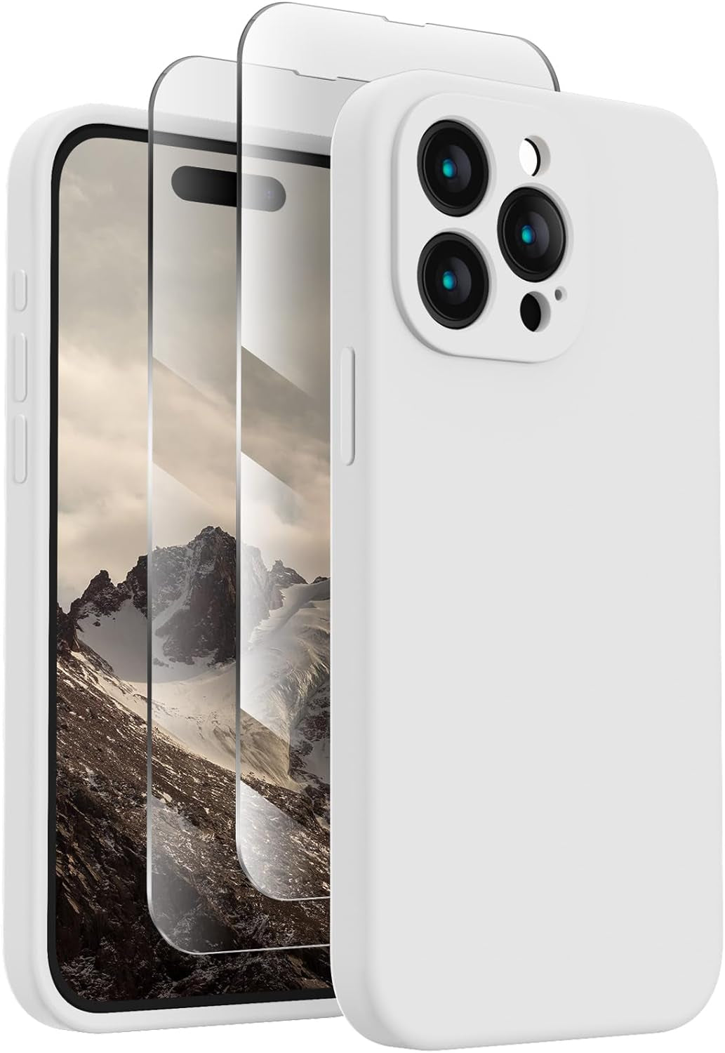 Firenova Designed for Iphone 15 Pro Case, Silicone Upgraded [Camera Protection] Phone Case with [2 Screen Protectors], Soft Anti-Scratch Microfiber Lining Inside, 6.1 Inch, Calke Green  FireNova White  