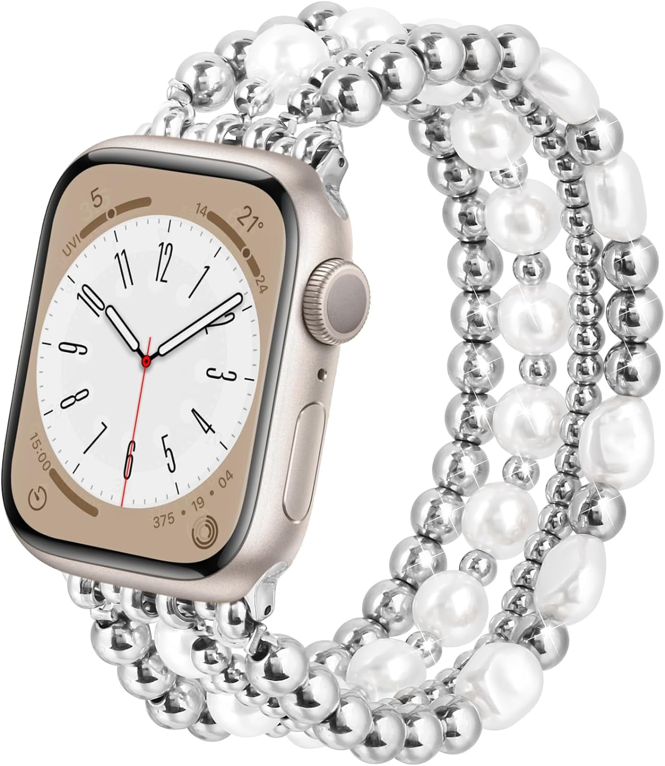 AIRSPO Gold Beaded Bracelets Compatible for Apple Watch Band 38Mm 40Mm 41Mm 42Mm 44Mm 45Mm Women, Fashion Handmade Dressy Iphone Watch Bands Elastic Strap for Iwatch Series SE 8 7 6 5 4 3 2 1