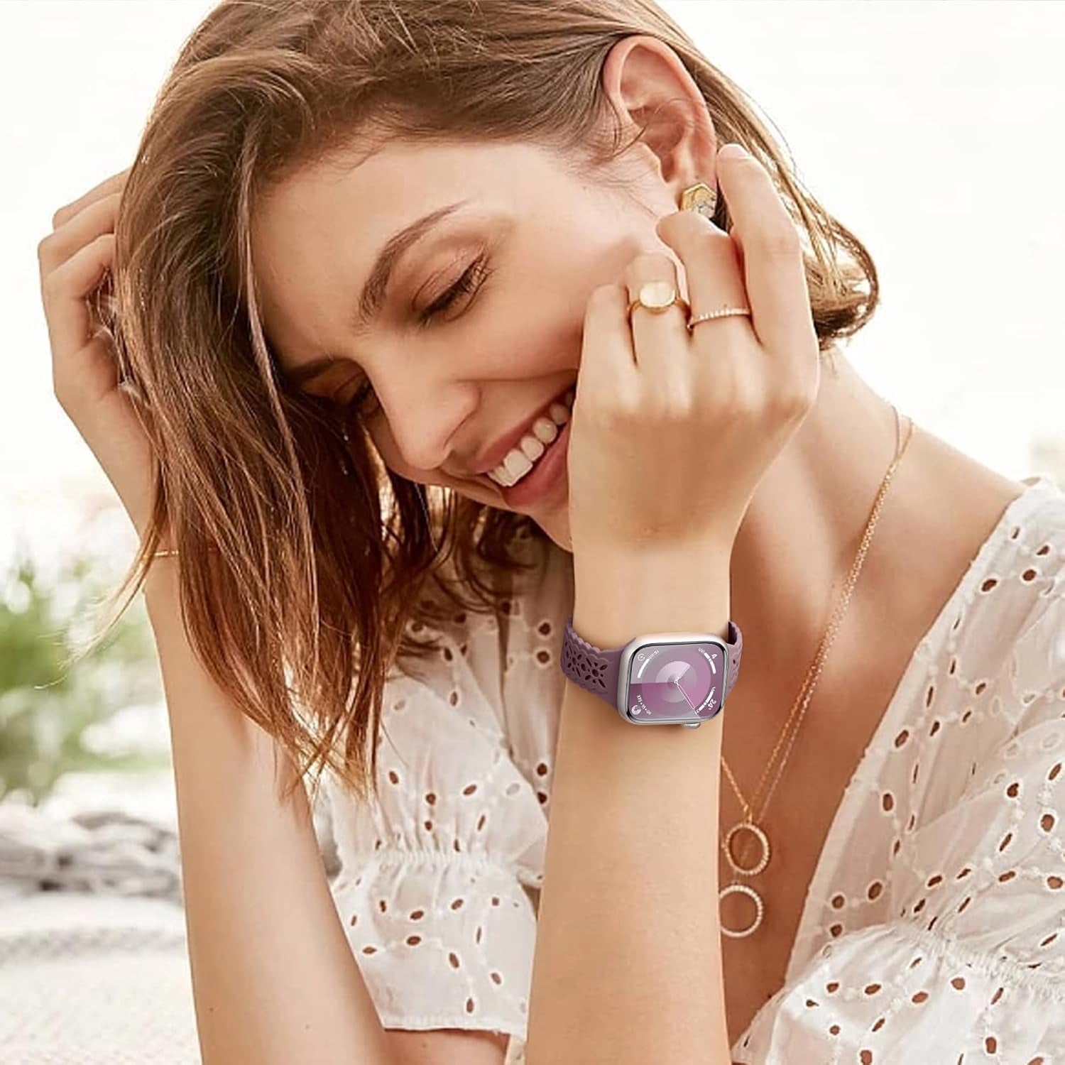 Getino Lace Silicone Band Compatible with Apple Watch Bands for Women 40Mm 41Mm 38Mm 44Mm 45Mm 42Mm 49Mm, Breathable Hollow-Out Sport Strap Slim Thin Bands for Iwatch SE Series 9 8 7 6 5 4 3 2 1 Ultra