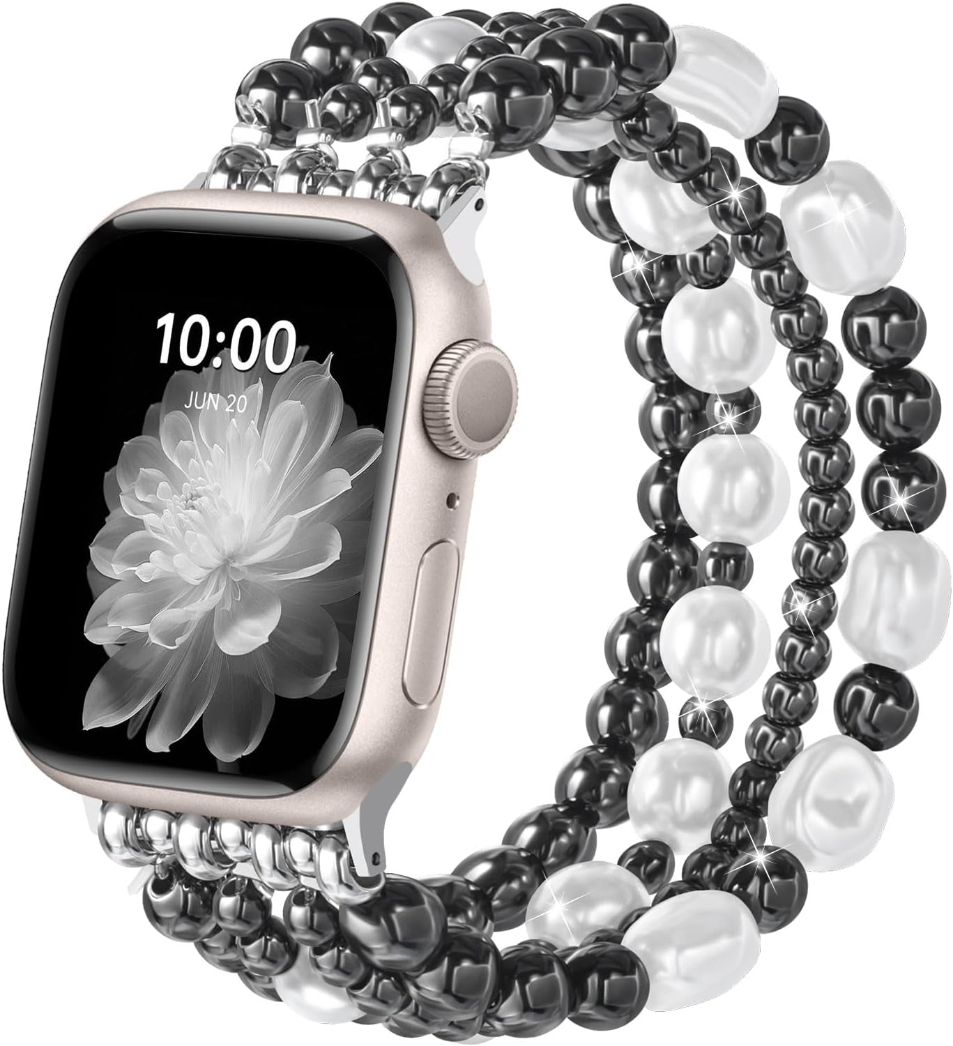 AIRSPO Gold Beaded Bracelets Compatible for Apple Watch Band 38Mm 40Mm 41Mm 42Mm 44Mm 45Mm Women, Fashion Handmade Dressy Iphone Watch Bands Elastic Strap for Iwatch Series SE 8 7 6 5 4 3 2 1