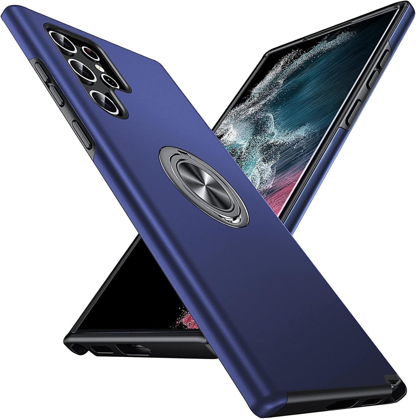 Anqrp Hidden Series Galaxy S22 Ultra Case 5G,[No Fall-Off Kickstand] 360°Metal Ring, 15Ft Military Grade Shockproof Protective Phone Case Designed for Samsung Galaxy S22 Ultra, Black