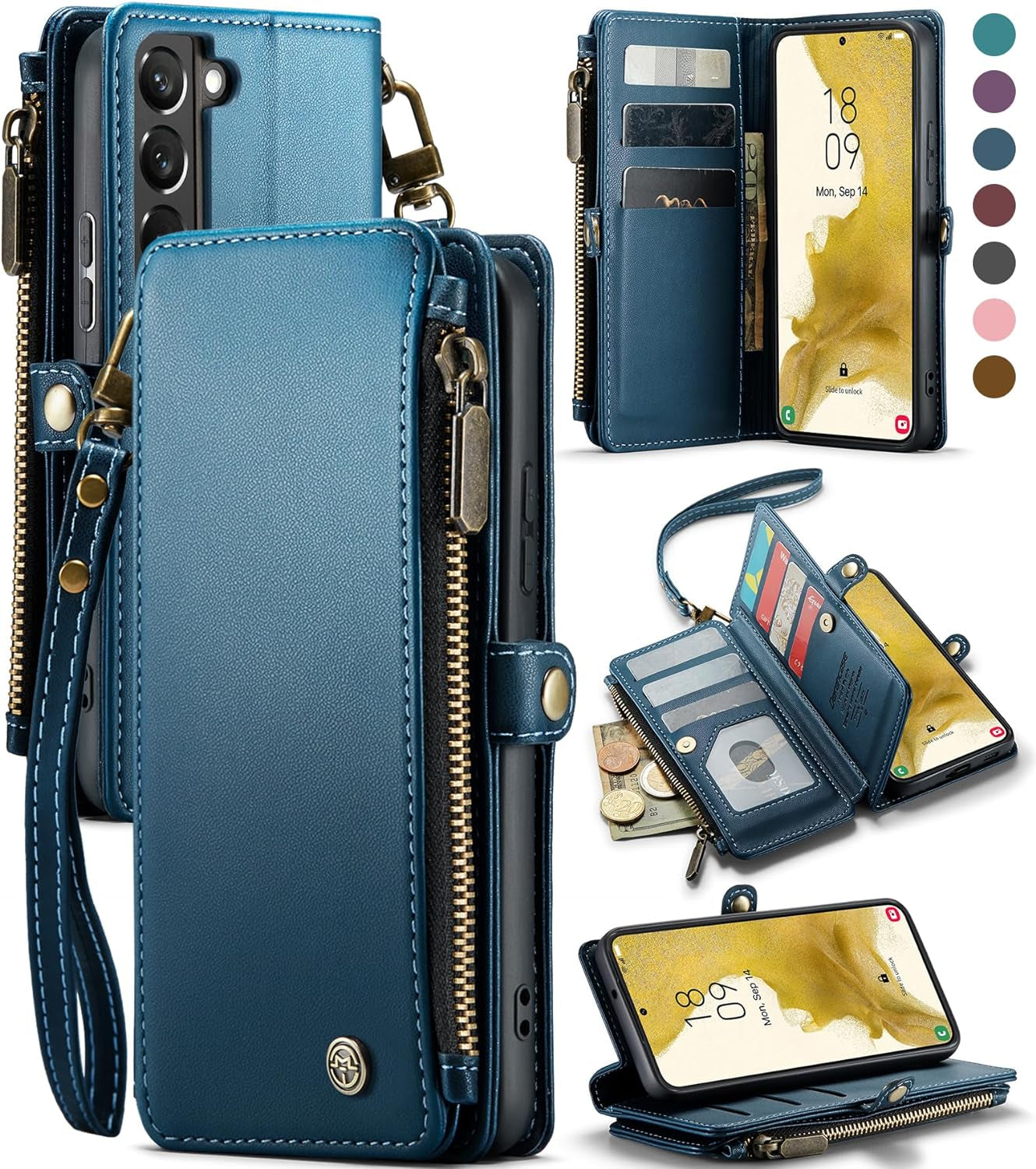 Defencase for Galaxy S22 plus Case, 【RFID Blocking】 for Samsung Galaxy S22 plus Case Wallet for Women Men with Card Holder, Zipper Strap Magnetic Flip PU Leather Phone Case for Samsung S22 Plus, Black