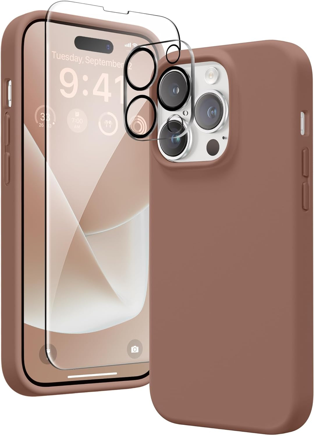 GONEZ for Iphone 14 Pro Case, with 2 Pack Screen Protector + 2 Pack Camera Lens Protector, Soft Anti-Scratch Microfiber Lining, Shockproof Protective Liquid Silicone Phone Cover 6.1'', Blue  GONEZ   