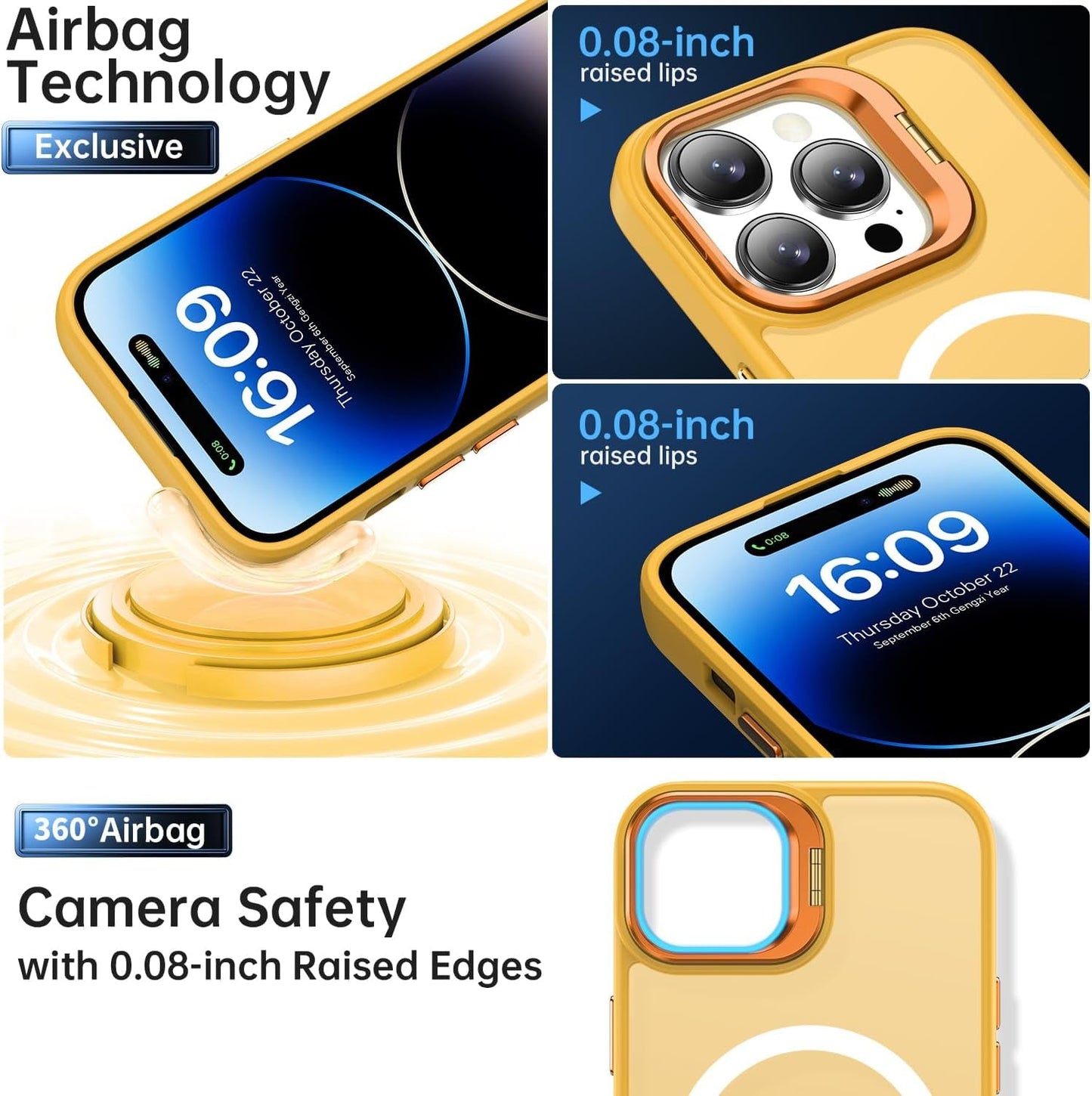 Goodon Magnetic for Iphone 14 Pro Max Case with Screen Protector, [Compatible with Magsafe] [ Built-In Metal Kickstand] Military-Grade Protection Shockproof Matte 6.7" Phone Case - Yellow  Goodon   